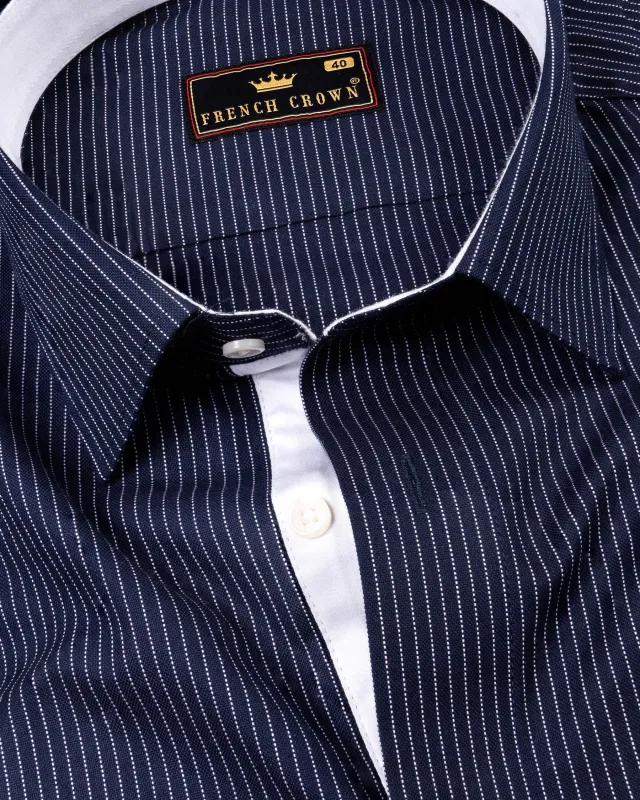Haiti Blue Dots Striped Royal Oxford Shirt sold by French Crown