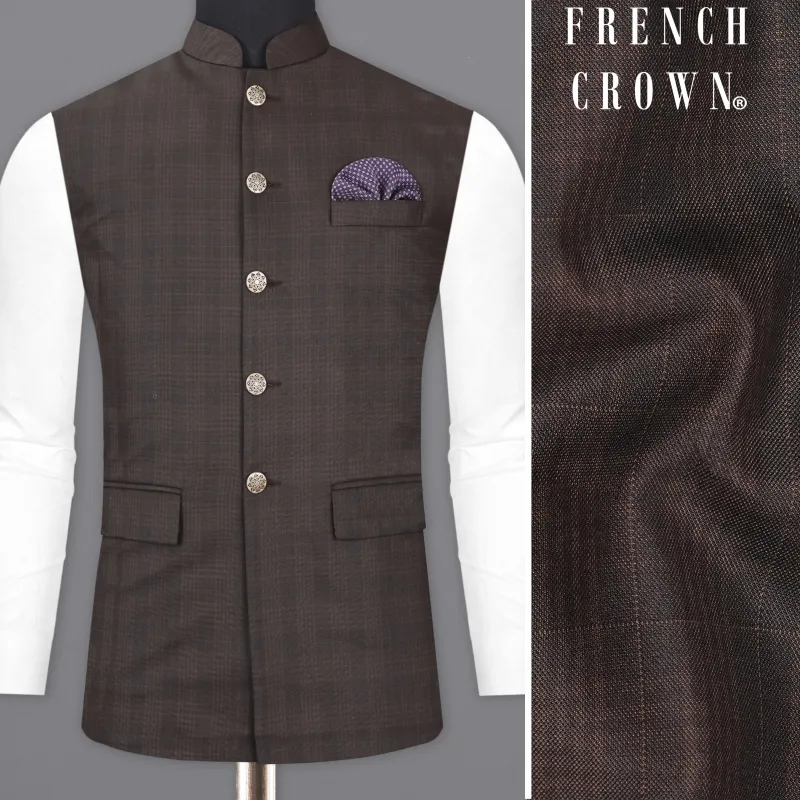 Birch Brown Plaid Nehru Jacket sold by French Crown
