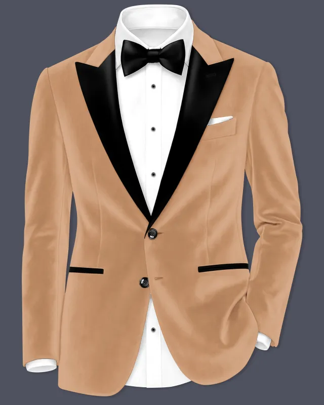 Ivorel-Fawn Cream Velvet Peak Lapel Tuxedo Blazer sold by French Crown