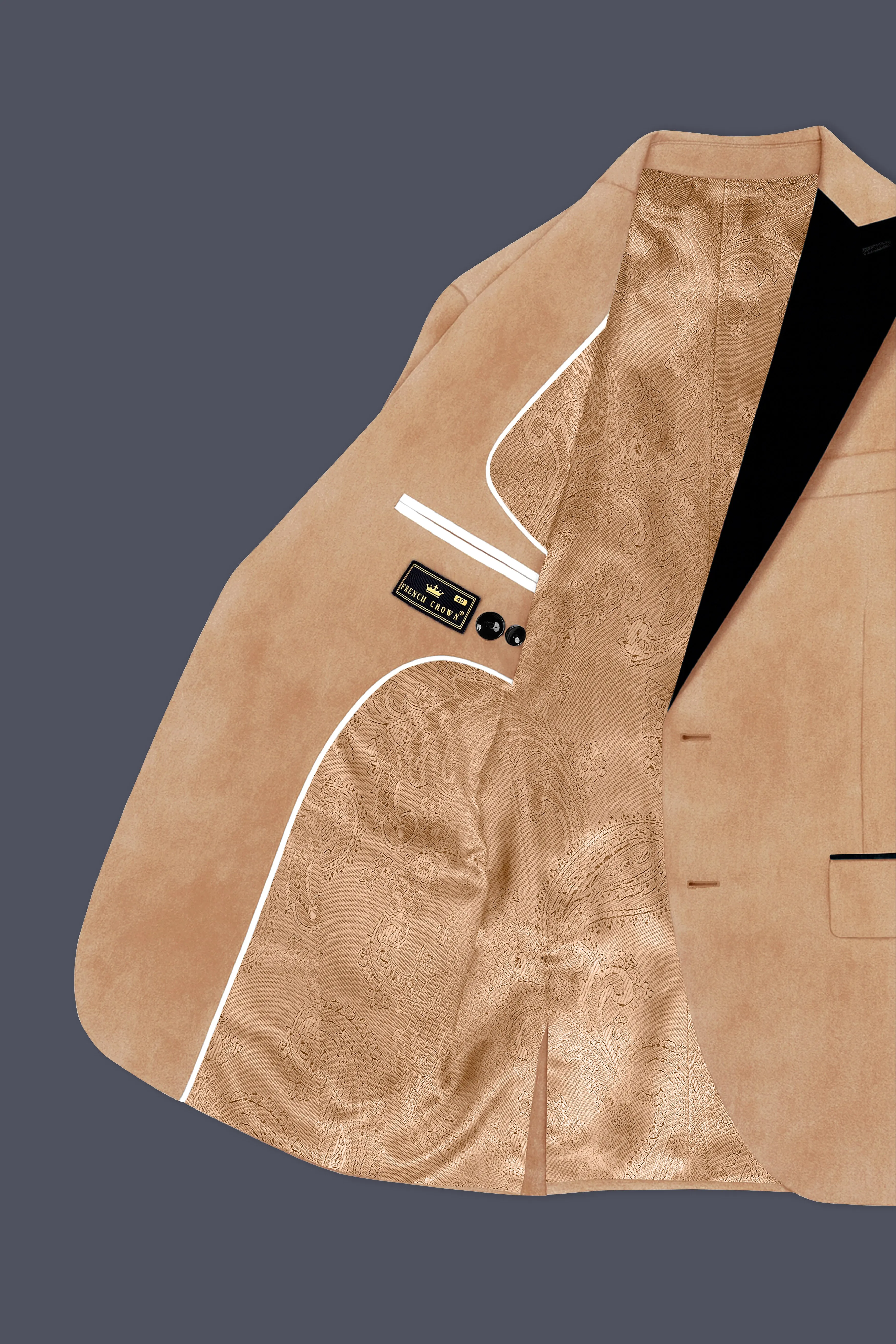 Ivorel-Fawn Cream Velvet Peak Lapel Tuxedo Blazer sold by French Crown product image thumbnail 5
