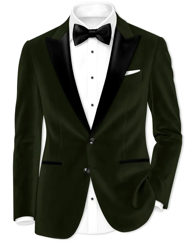 Velcadia-Acadia Green Velvet Peak Lapel Tuxedo Blazer sold by French Crown