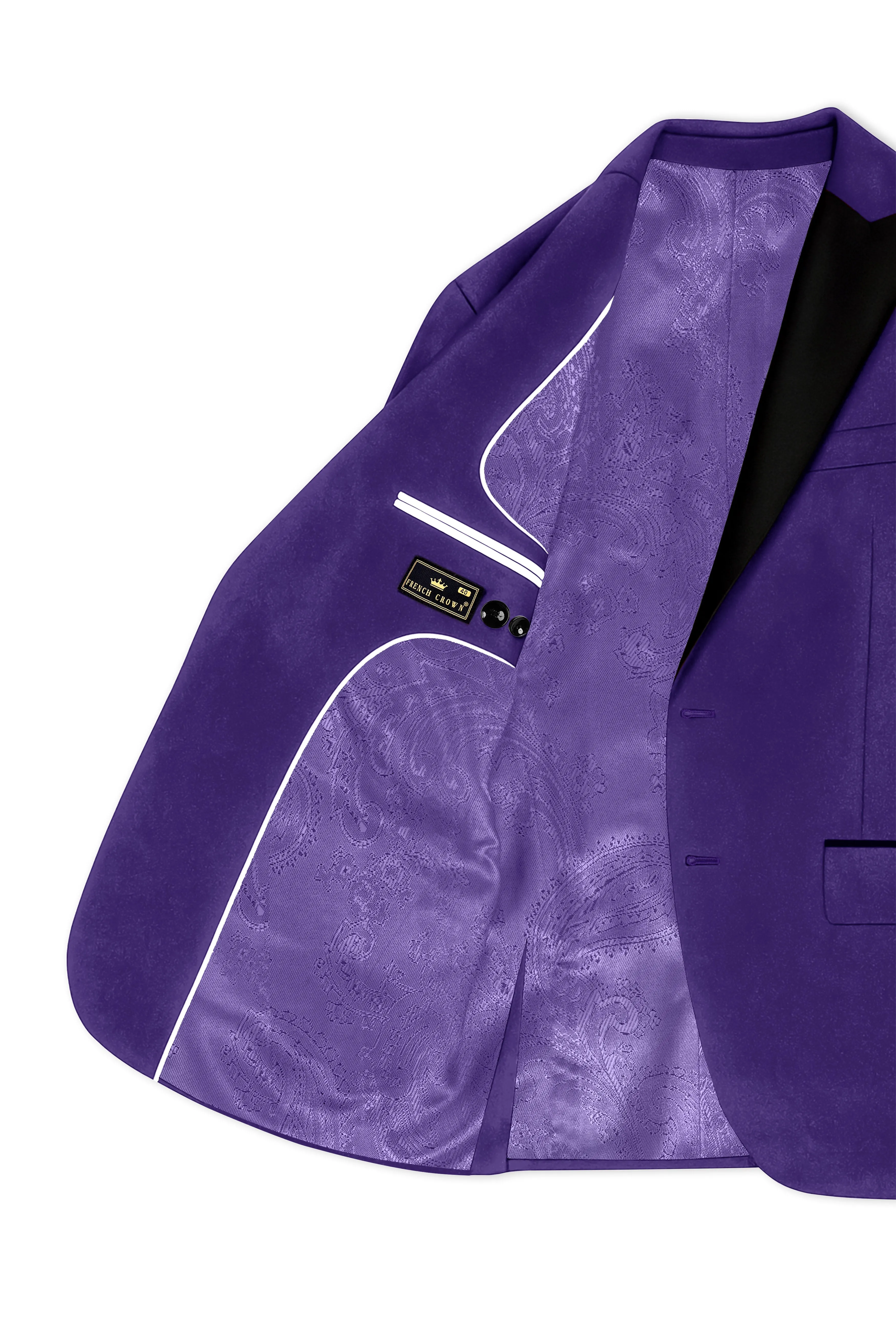 Velaris-Jacarta Purple Velvet Peak Lapel Tuxedo Blazer sold by French Crown product image thumbnail 5