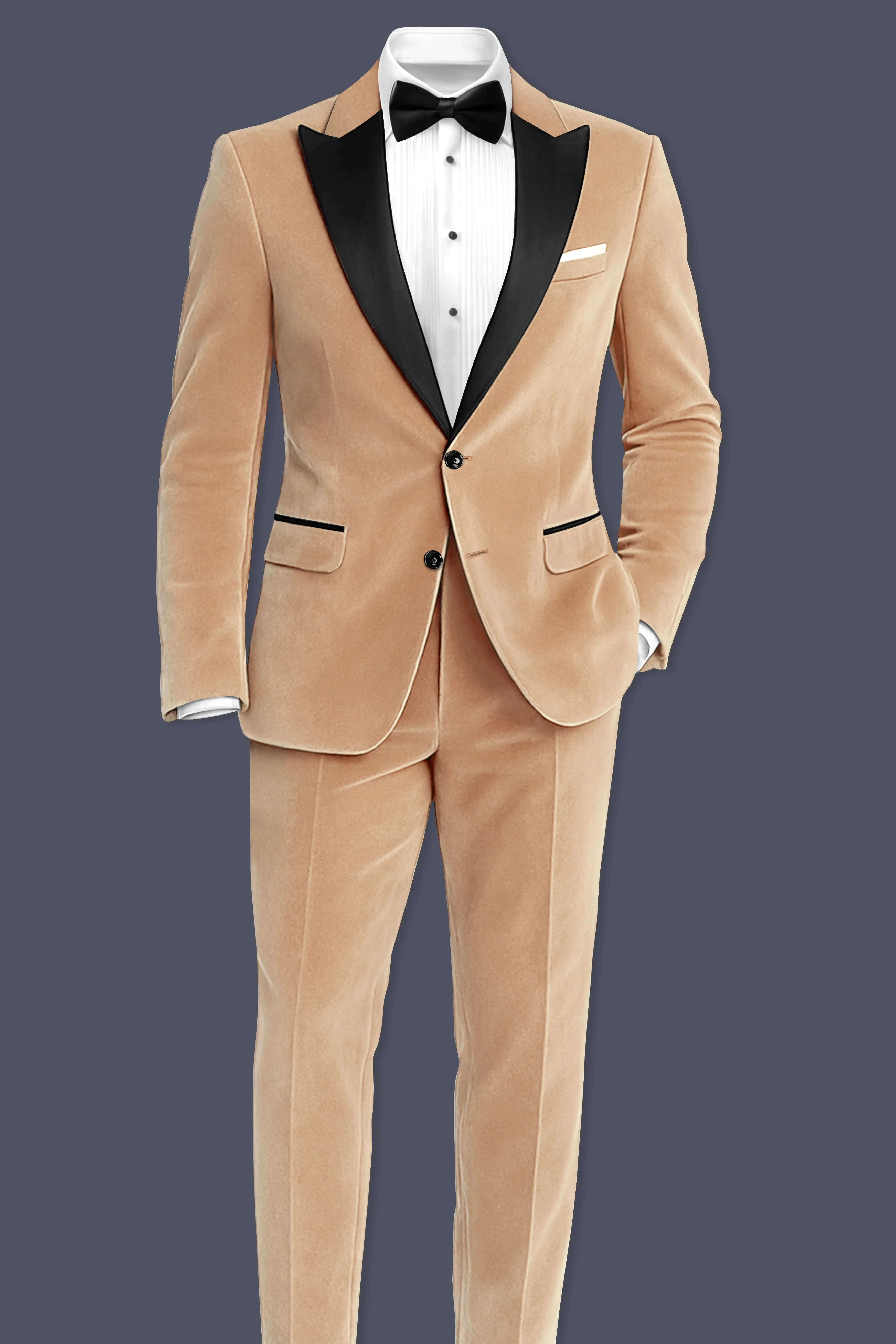 Ivorel-Fawn Cream Velvet Peak Lapel Tuxedo Suit sold by French Crown product image thumbnail 4