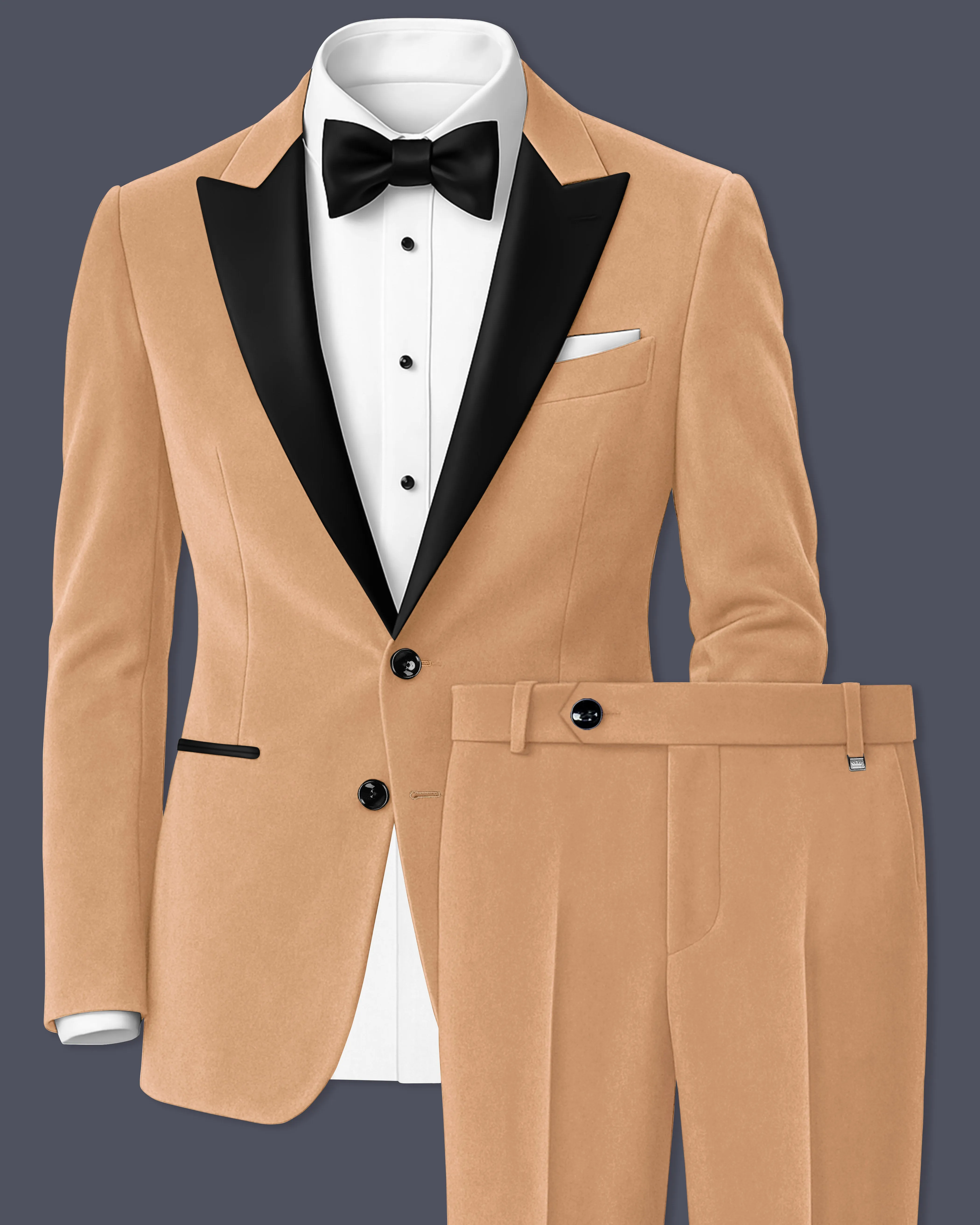 Ivorel-Fawn Cream Velvet Peak Lapel Tuxedo Suit sold by French Crown