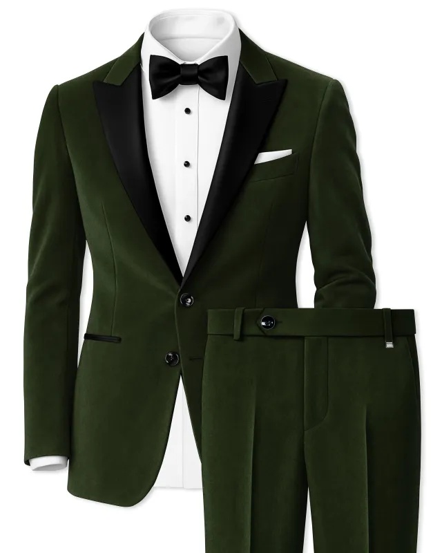 Velcadia-Acadia Green Velvet Peak Lapel Tuxedo Suit sold by French Crown