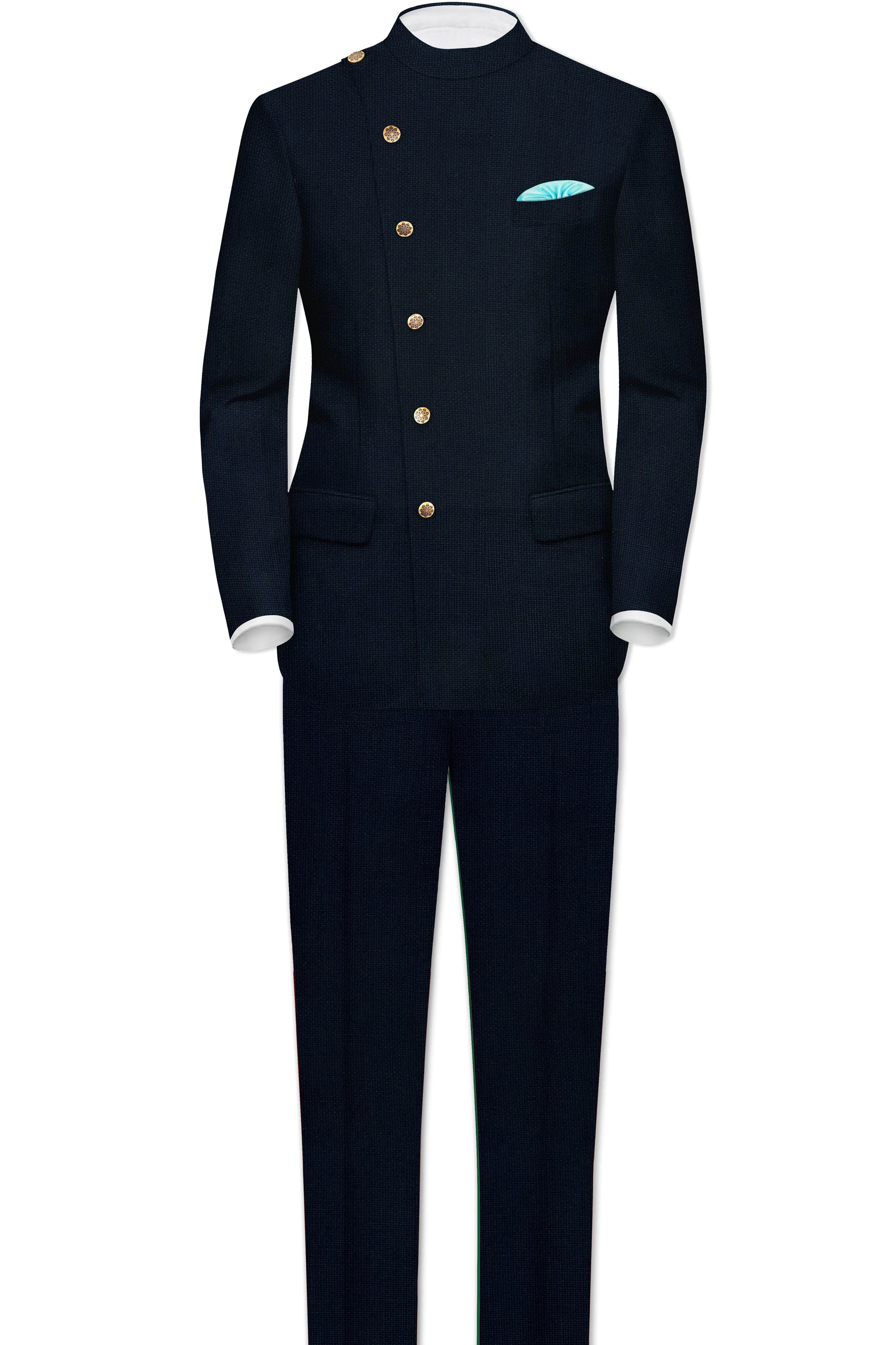 Firefly Blue Premium Cotton Cross Placket Bandhgala Suit sold by French Crown product image thumbnail 4