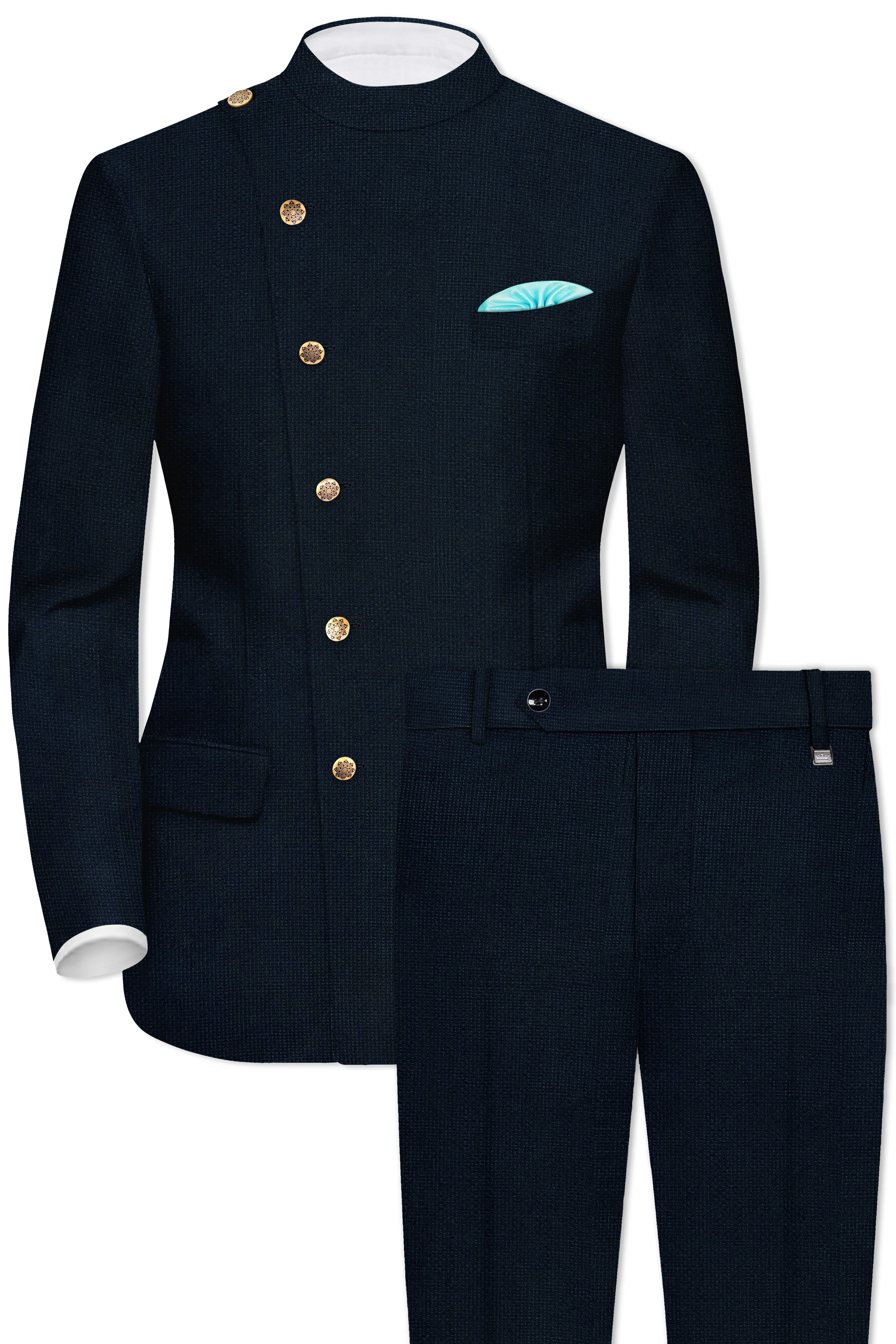 Firefly Blue Premium Cotton Cross Placket Bandhgala Suit sold by French Crown product image thumbnail 2