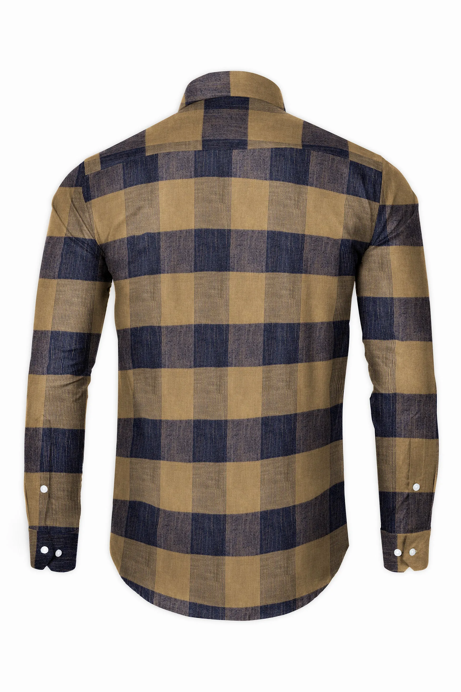 Mirage Blue and Mocha Brown Plaid Chambray Premium Giza Cotton Shirt sold by French Crown product image thumbnail 5