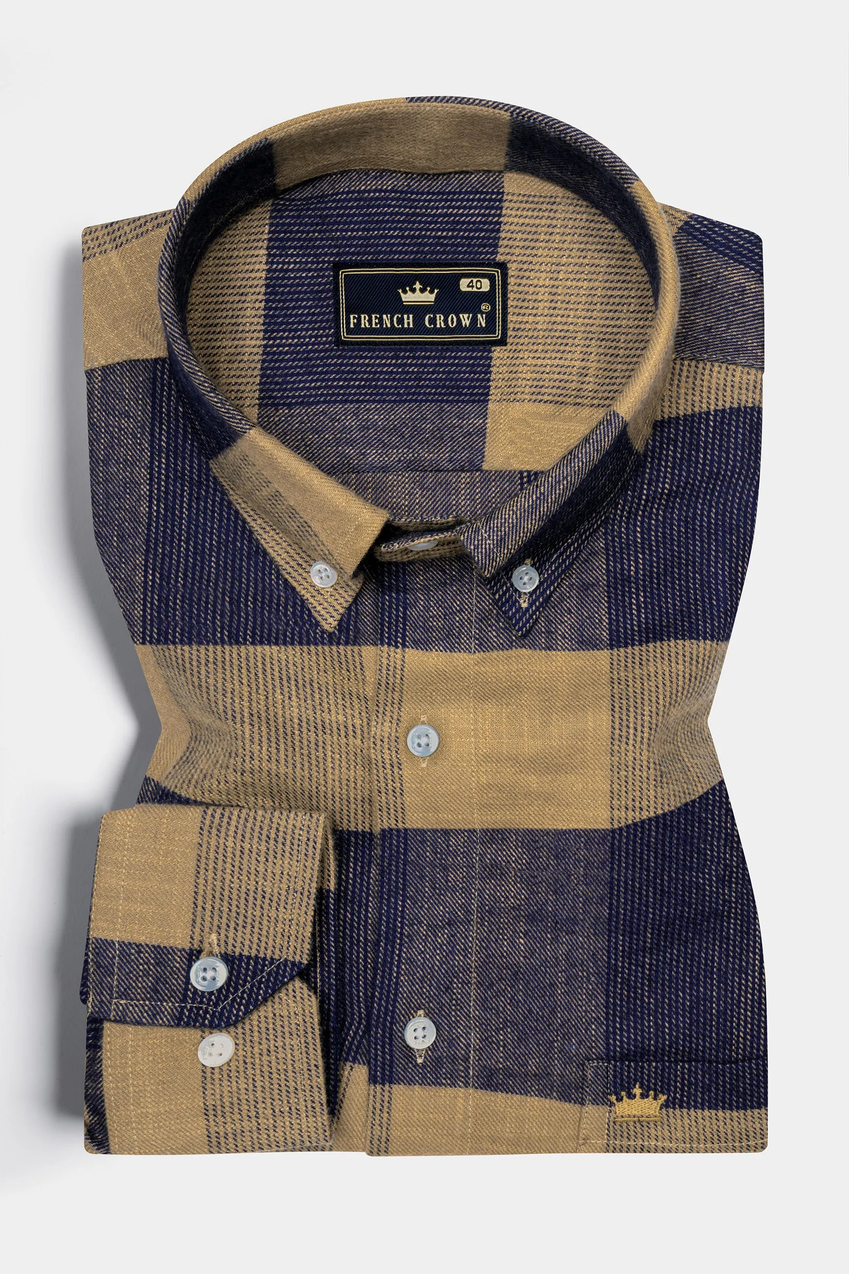 Mirage Blue and Mocha Brown Plaid Chambray Premium Giza Cotton Shirt sold by French Crown product image thumbnail 3