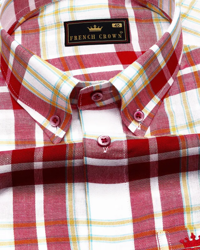 Devil Red with Off-White Twill Plaid Premium Cotton Shirt sold by French Crown
