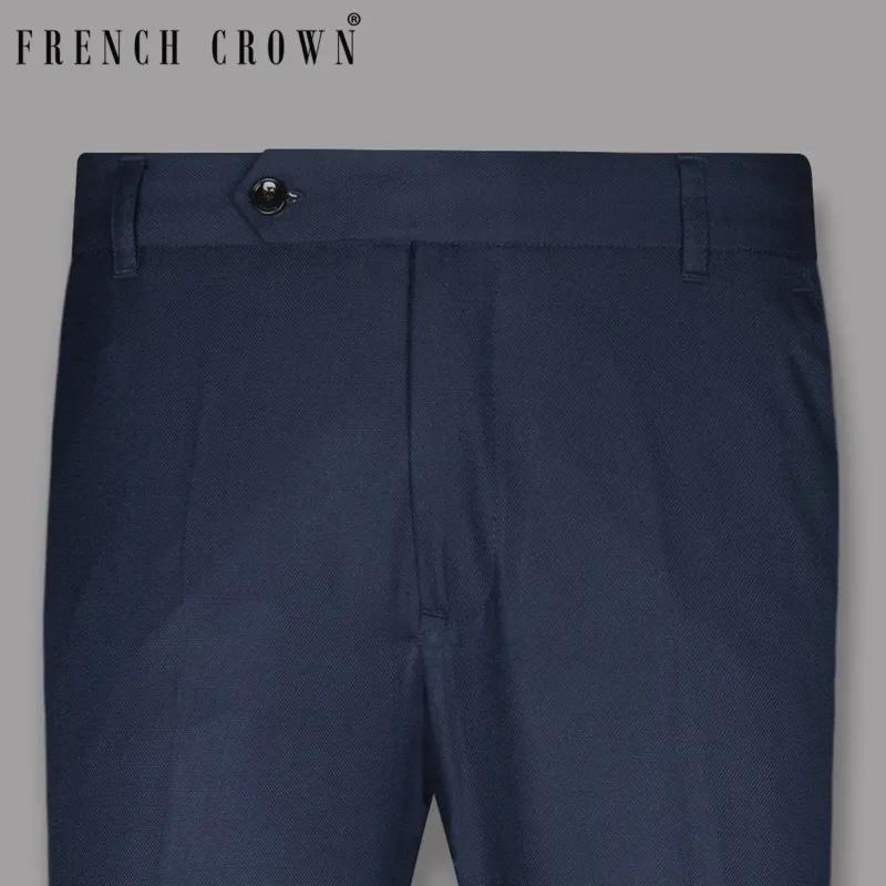 Blue Subtle Textured Wool Rich Pant sold by French Crown