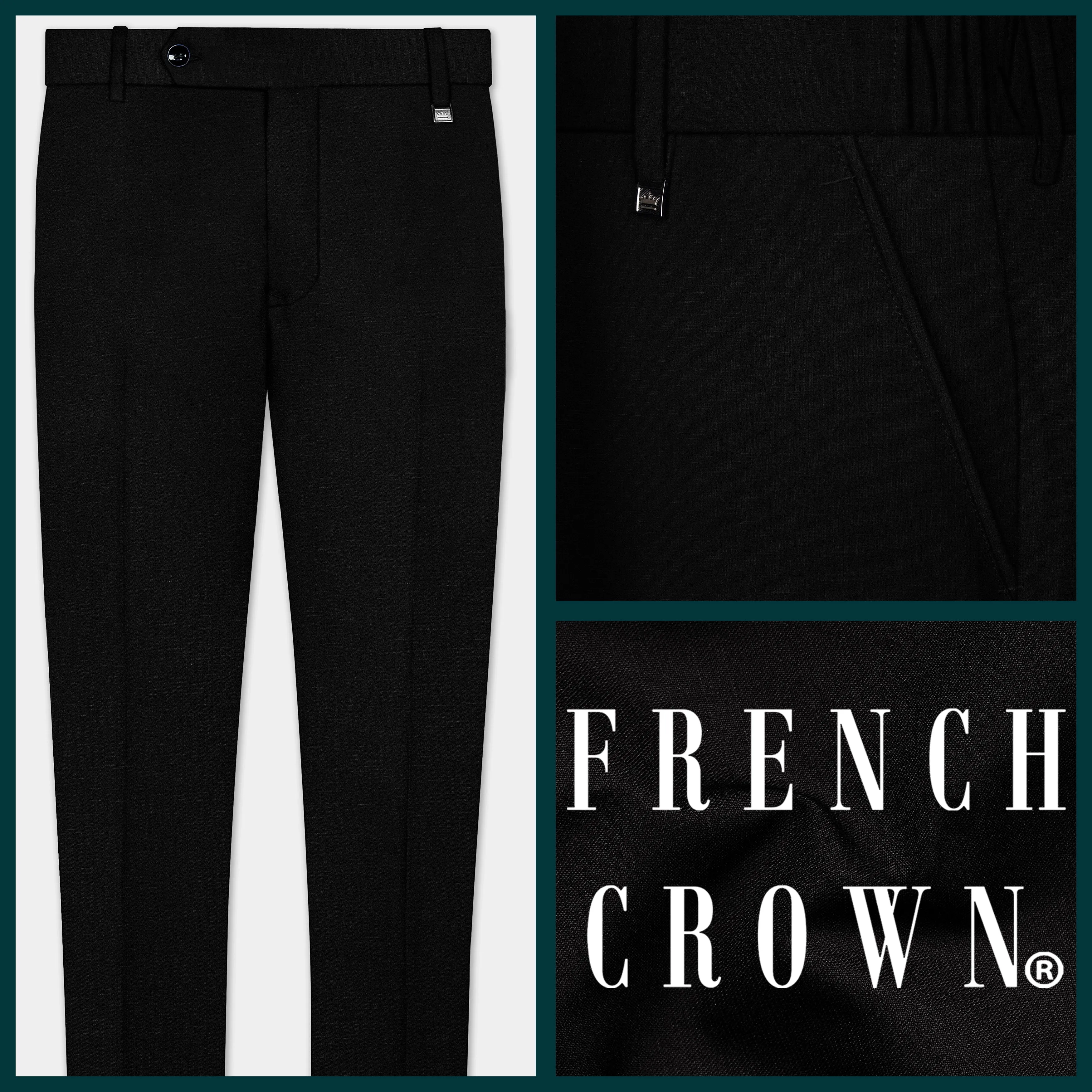 Jade Black Stretchable Subtle Sheen Textured Pant sold by French Crown