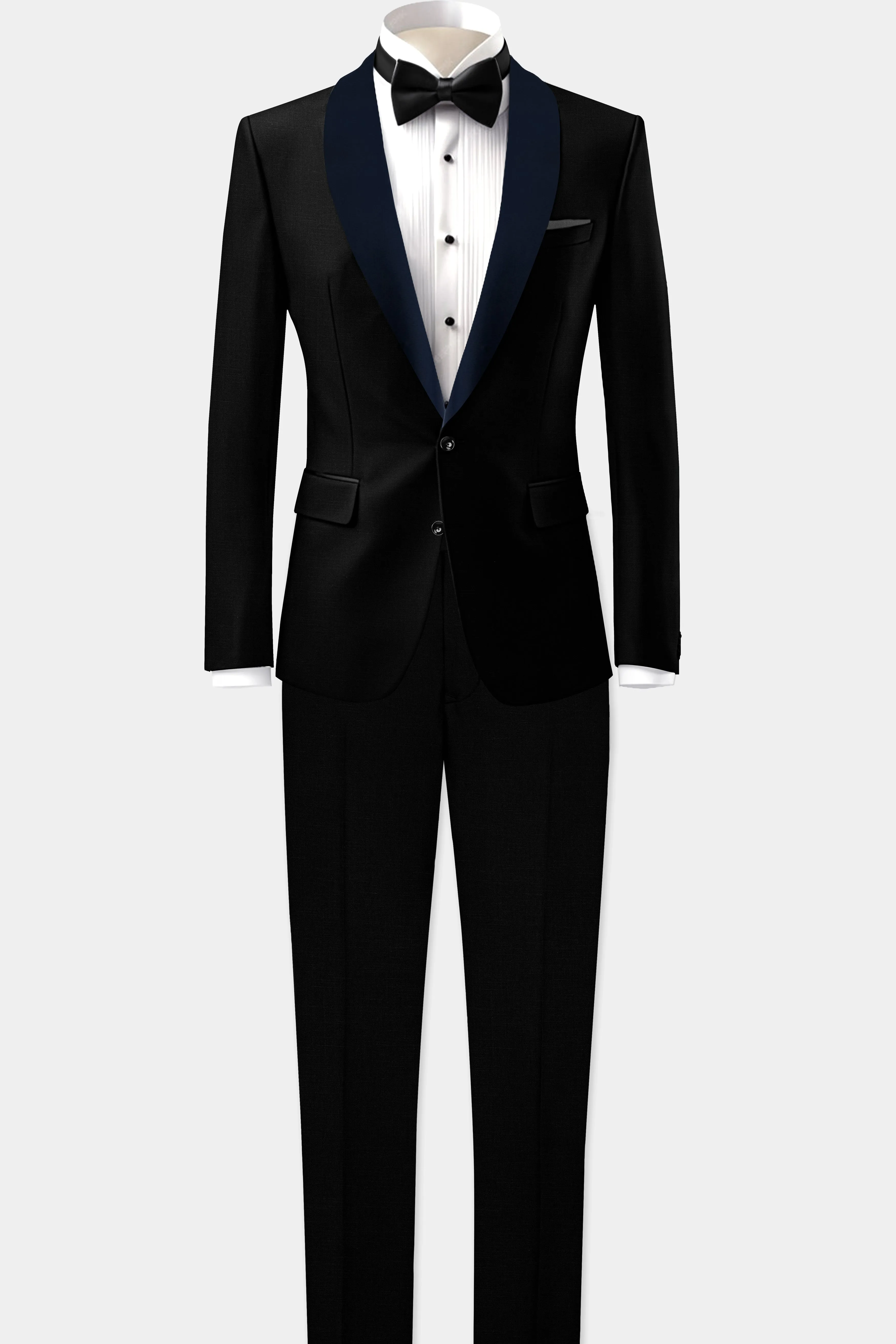 Jade Black Stretchable Subtle Sheen with Blue lapel Tuxedo Suit sold by French Crown product image thumbnail 4