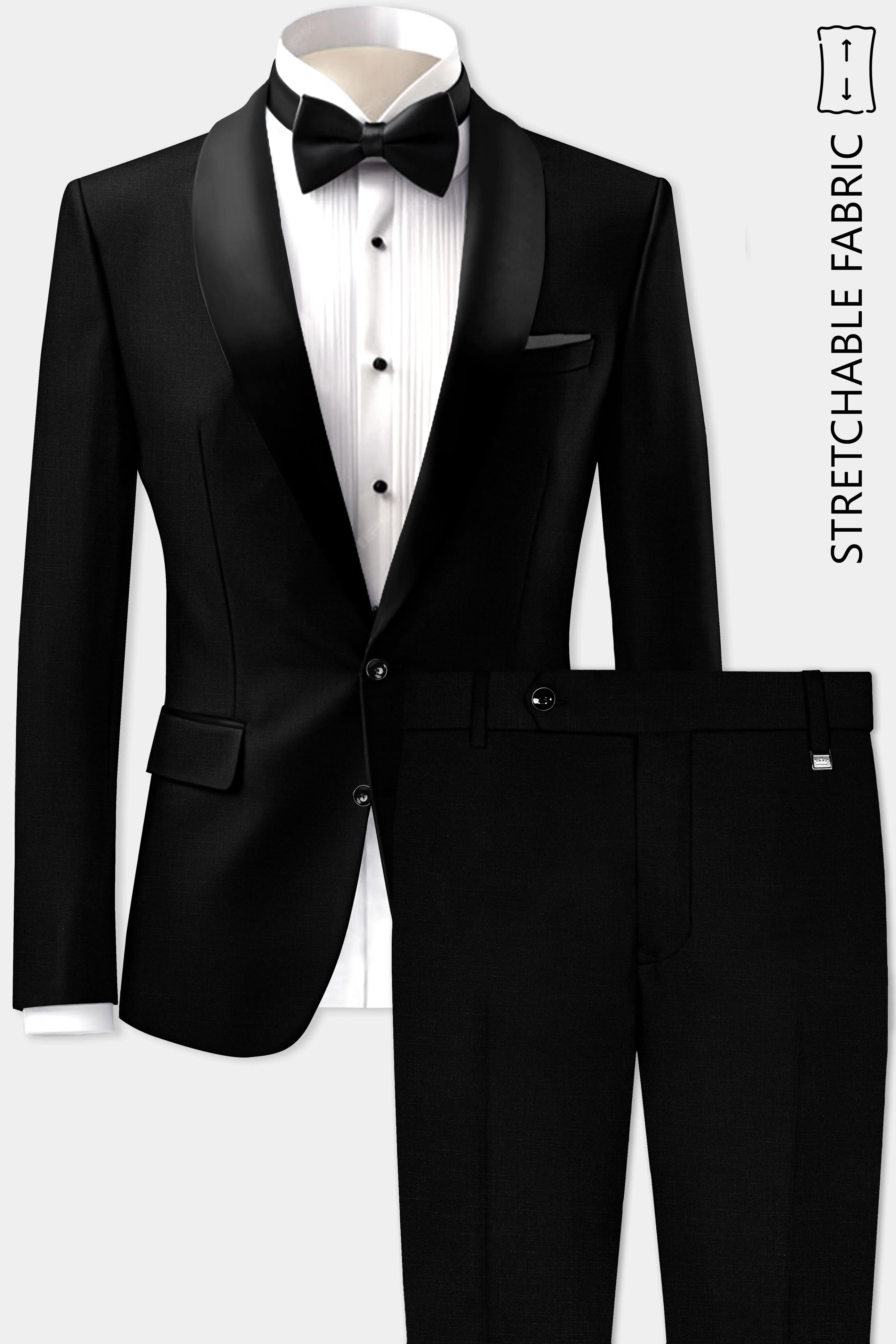 Jade Black Stretchable Subtle Sheen Tuxedo Suit sold by French Crown product image thumbnail 2