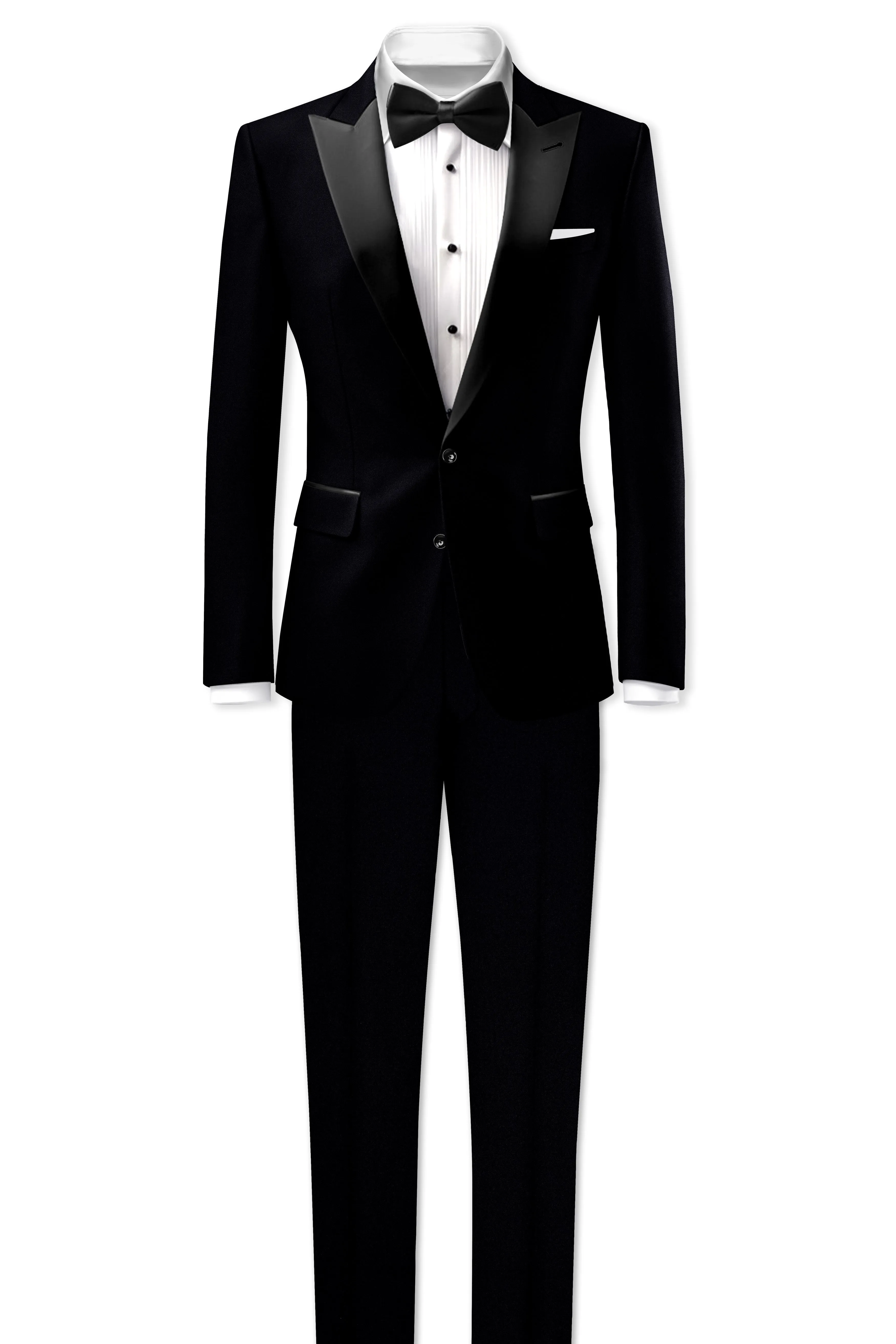 Noirex-Korean Black (The Best Black We Have) Wool Rich Peak Lapel Tuxedo Slight Stretch Suit sold by French Crown product image thumbnail 4