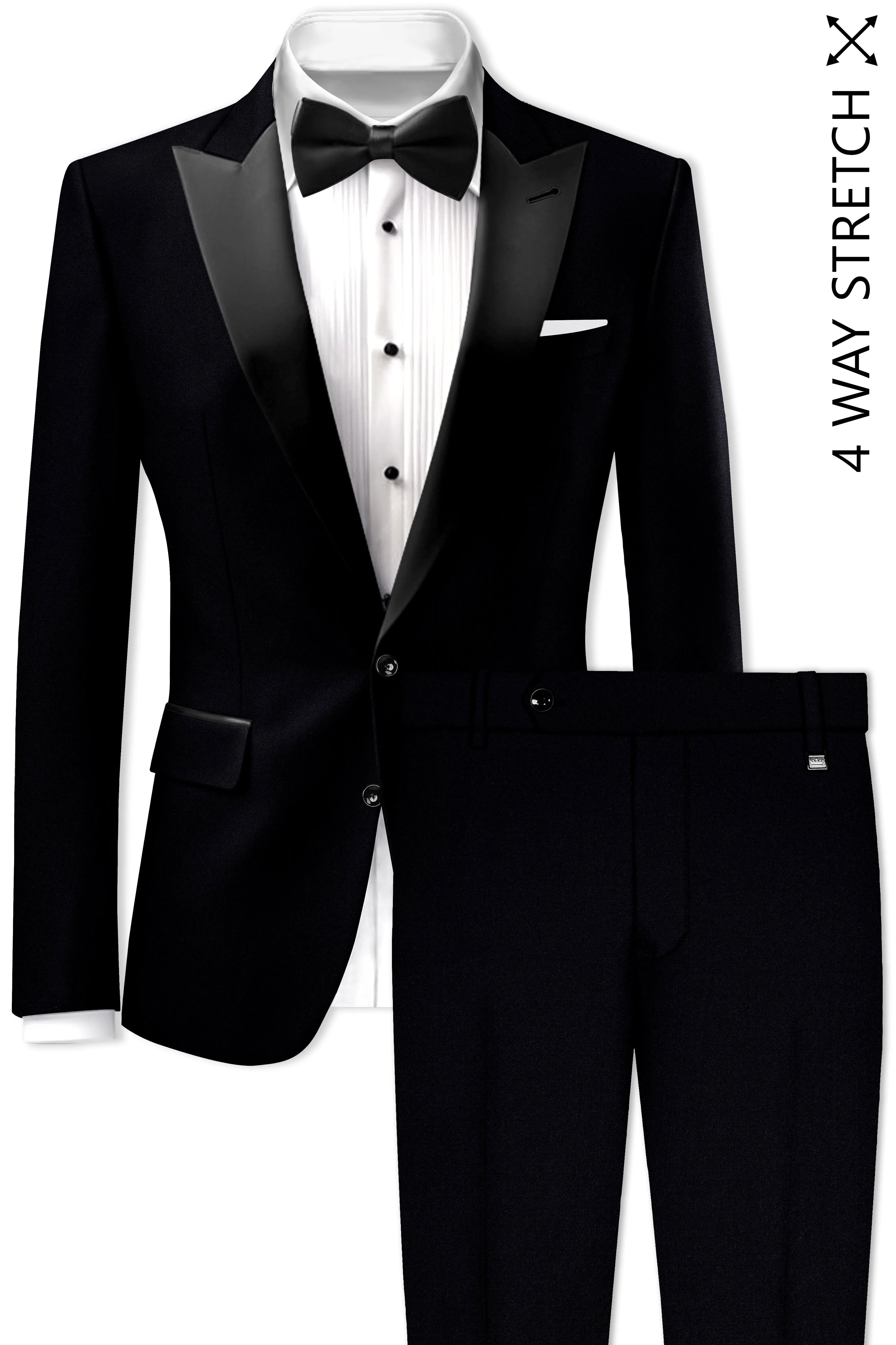 Noirex-Korean Black (The Best Black We Have) Wool Rich Peak Lapel Tuxedo Slight Stretch Suit sold by French Crown product image thumbnail 2