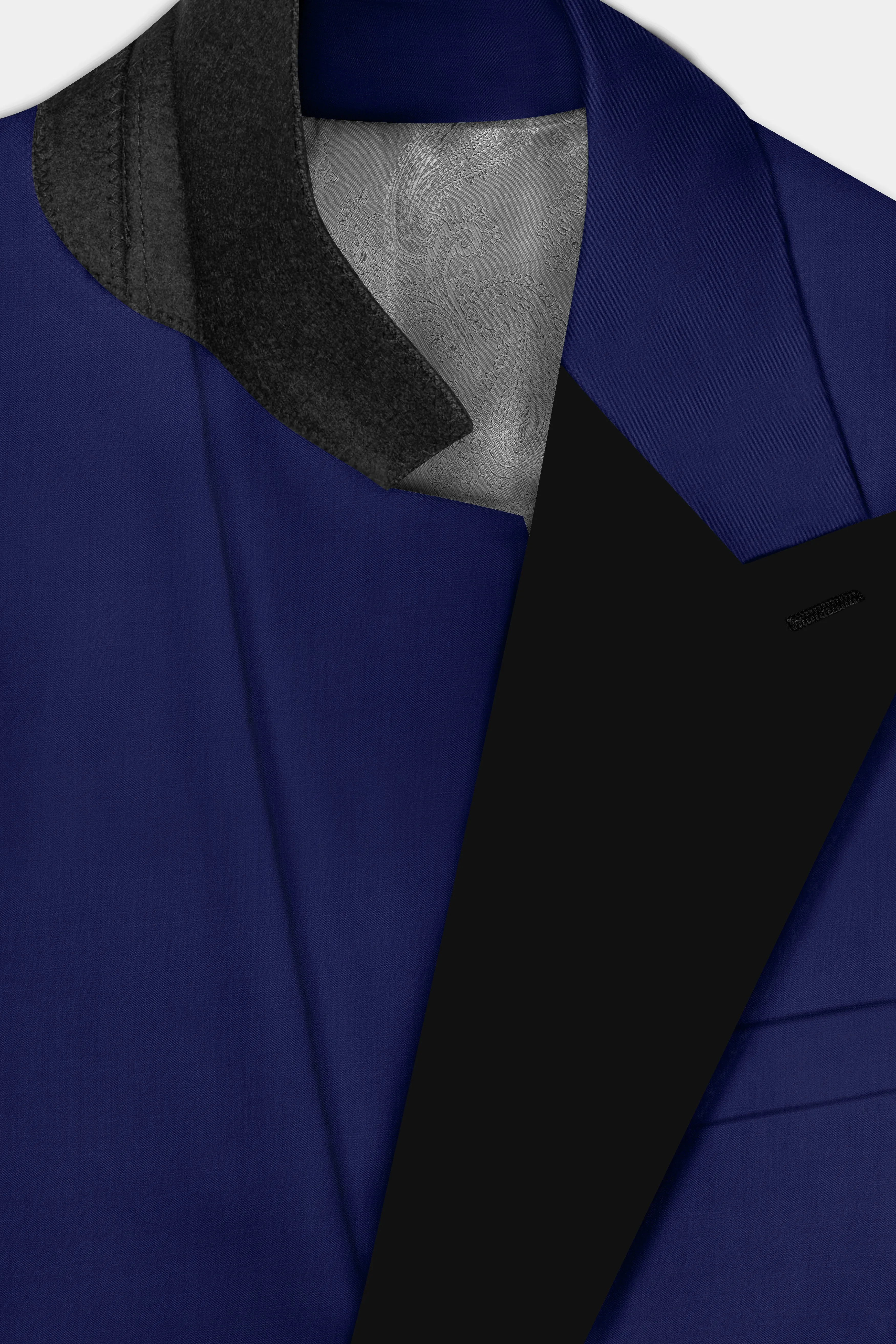 Celestia- Blue Solid Wool Rich Peak Lapel Tuxedo Slight Stretch Blazer sold by French Crown product image thumbnail 5