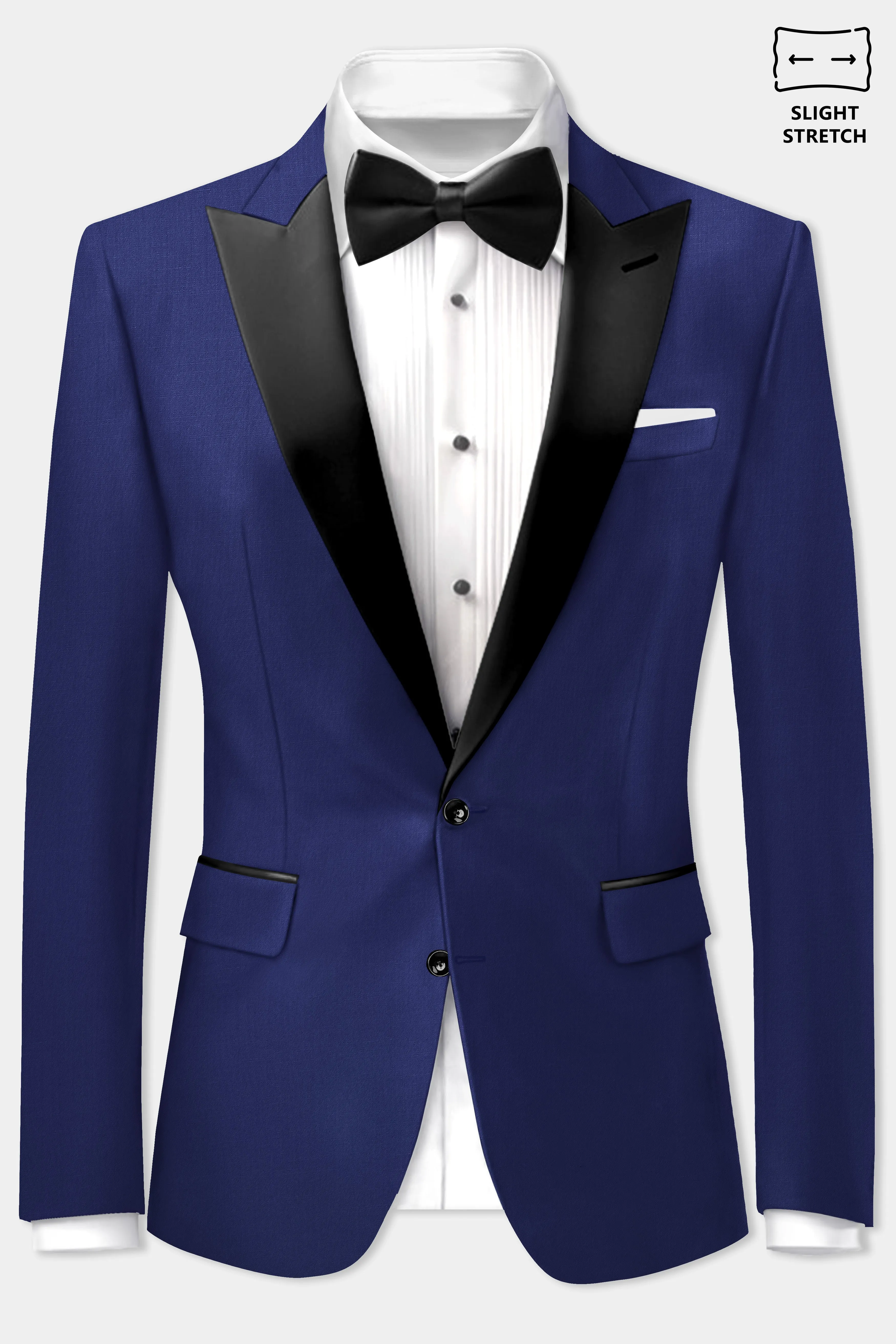 Celestia- Blue Solid Wool Rich Peak Lapel Tuxedo Slight Stretch Blazer sold by French Crown product image thumbnail 2