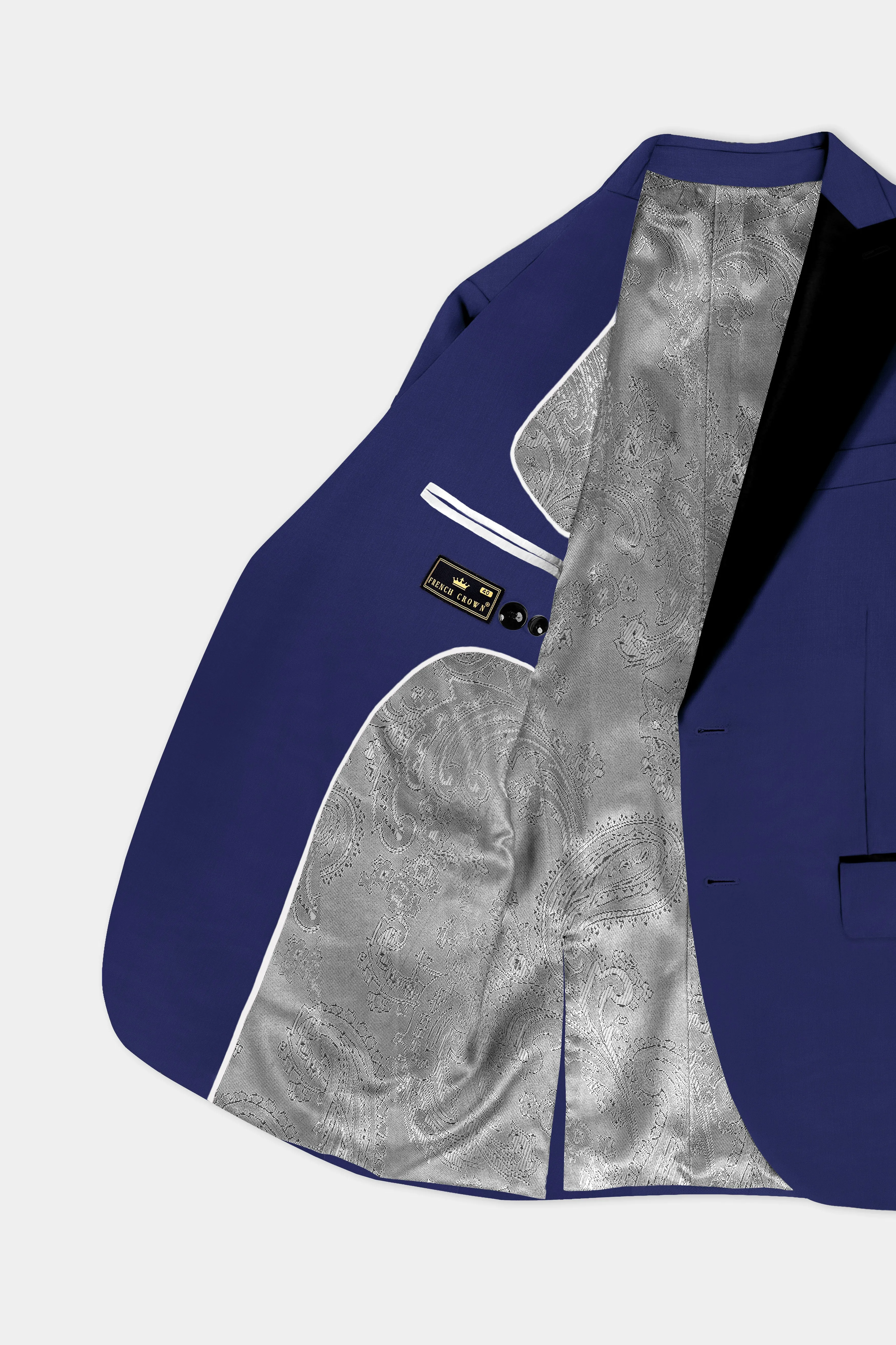 Celestia- Blue Solid Wool Rich Peak Lapel Tuxedo Slight Stretch Blazer sold by French Crown product image thumbnail 4