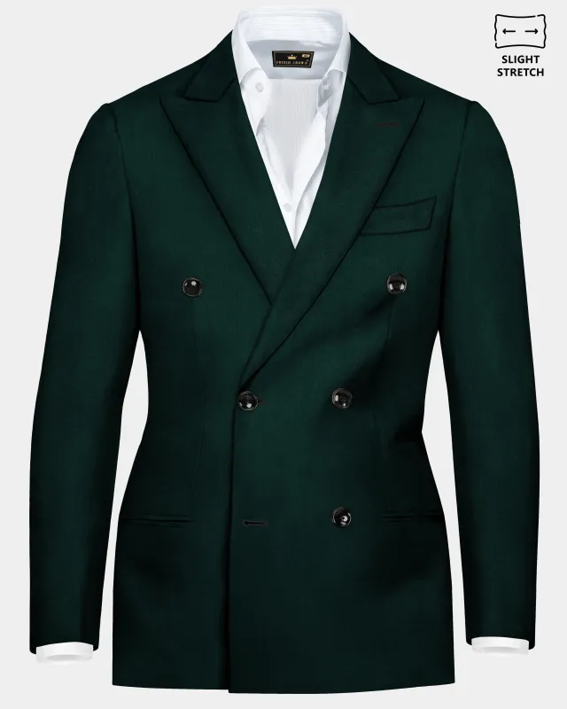Emerald-Zucchini Green Solid Wool Rich Double Breasted Slight Stretch Blazer sold by French Crown