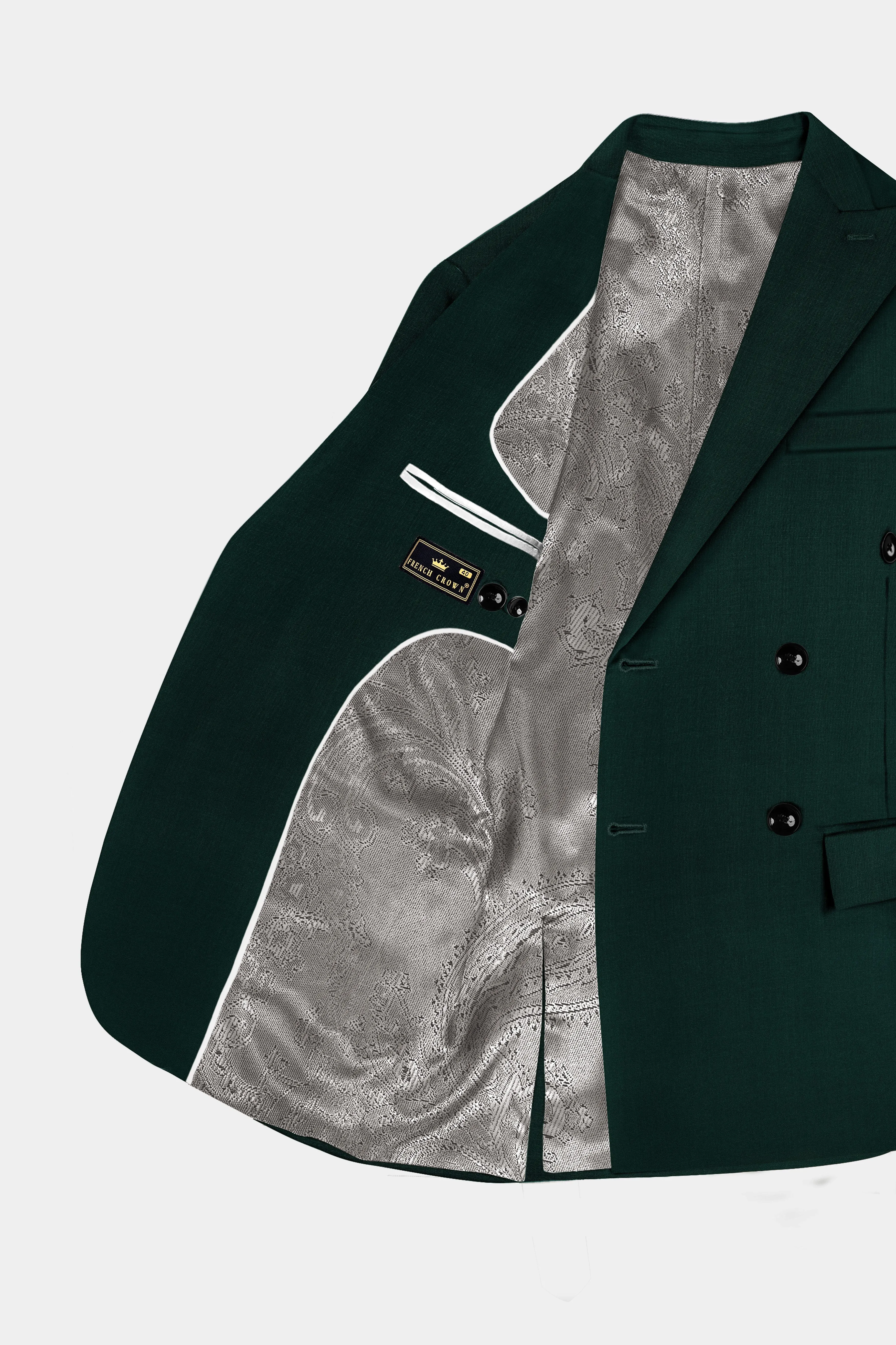 Emerald-Zucchini Green Solid Wool Rich Double Breasted Slight Stretch Blazer sold by French Crown product image thumbnail 5