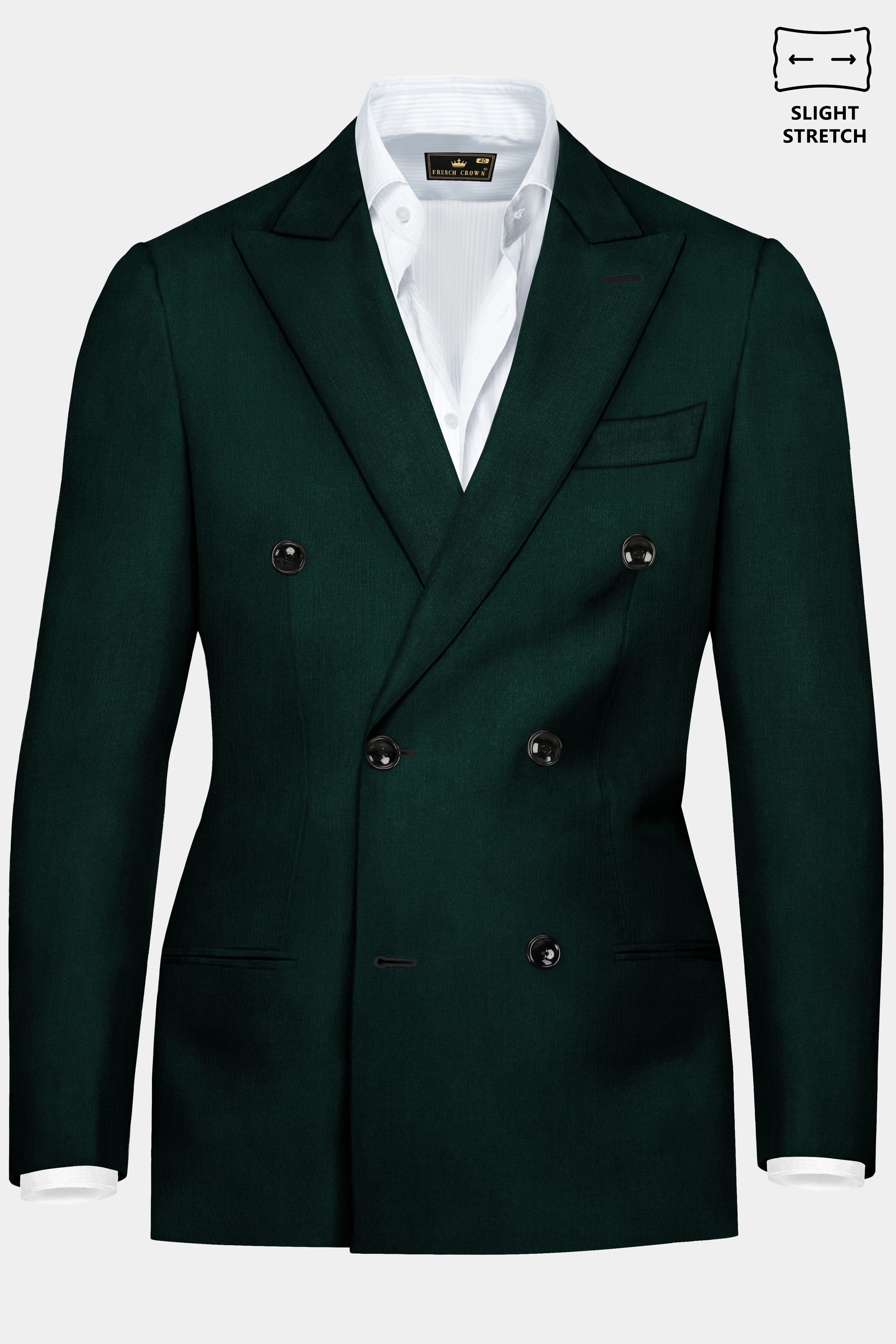 Emerald-Zucchini Green Solid Wool Rich Double Breasted Slight Stretch Blazer sold by French Crown product image thumbnail 2