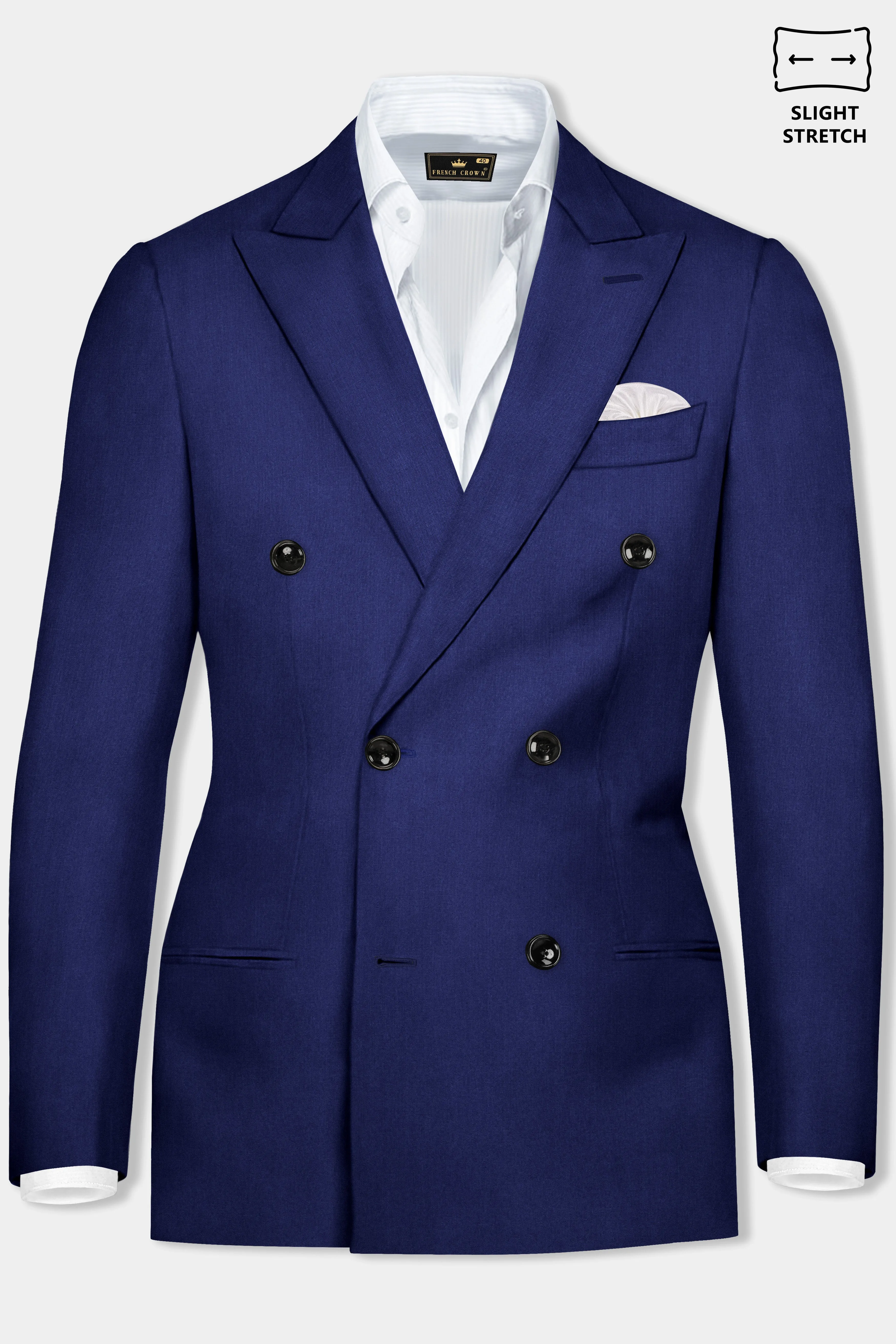 Celestia- Blue Solid Wool Rich Double Breasted Slight Stretch Blazer sold by French Crown product image thumbnail 2