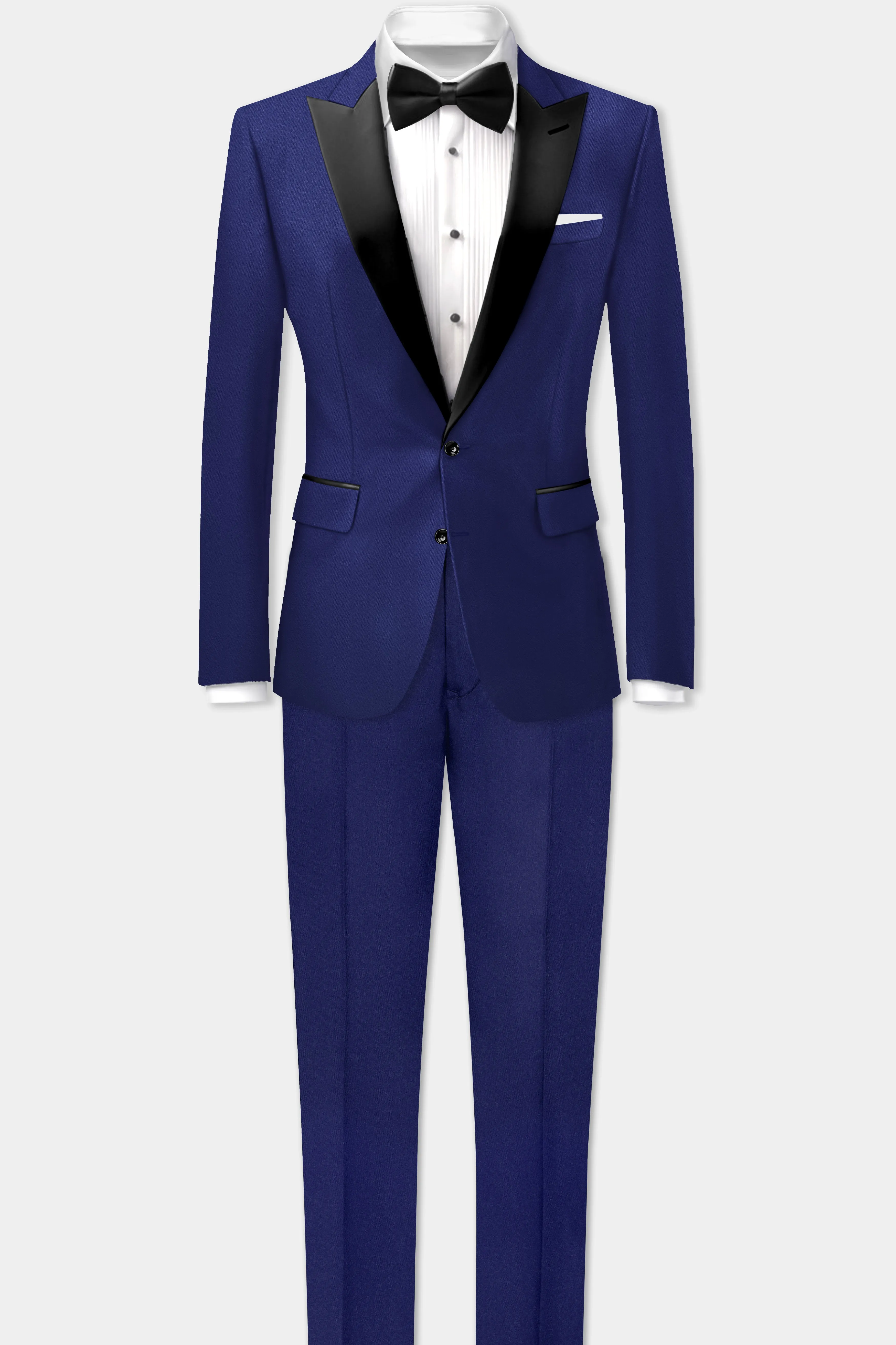Celestia- Blue Solid Wool Rich Peak Lapel Tuxedo Slight Stretch Suit sold by French Crown product image thumbnail 4
