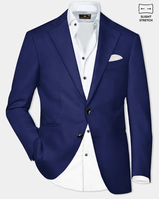 Celestia- Blue Solid Wool Rich Single Breasted Slight Stretch Blazer sold by French Crown