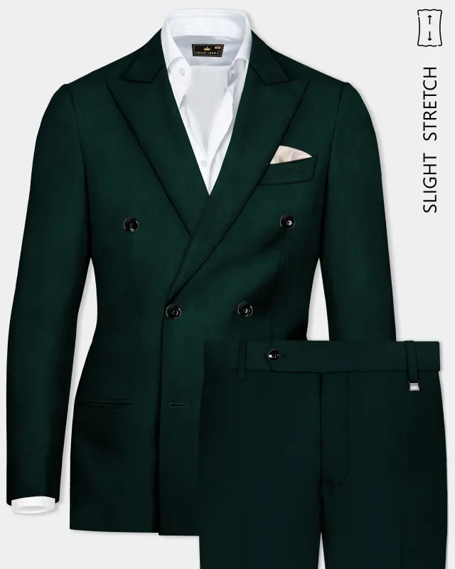Emerald-Zucchini Green Solid Wool Rich Double Breasted Slight Stretch Suit sold by French Crown