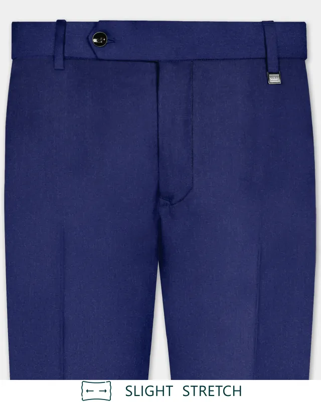 Celestia- Blue Solid Wool Rich Slight Stretch Waistband Pant sold by French Crown