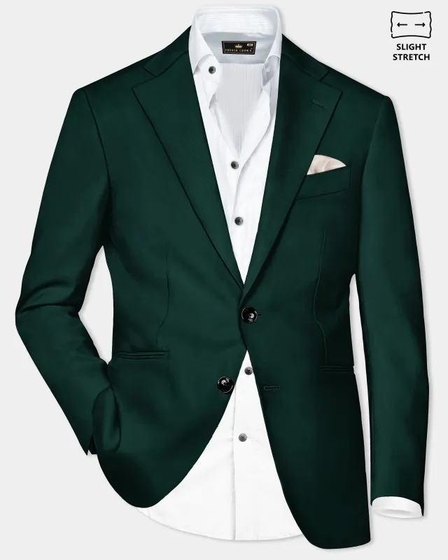 Emerald-Zucchini Green Solid Wool Rich Single Breasted Slight Stretch Blazer sold by French Crown