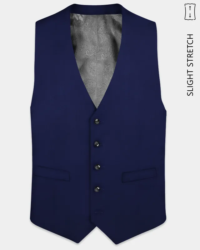Celestia- Blue Solid Wool Rich Slight Stretch Waistcoat sold by French Crown