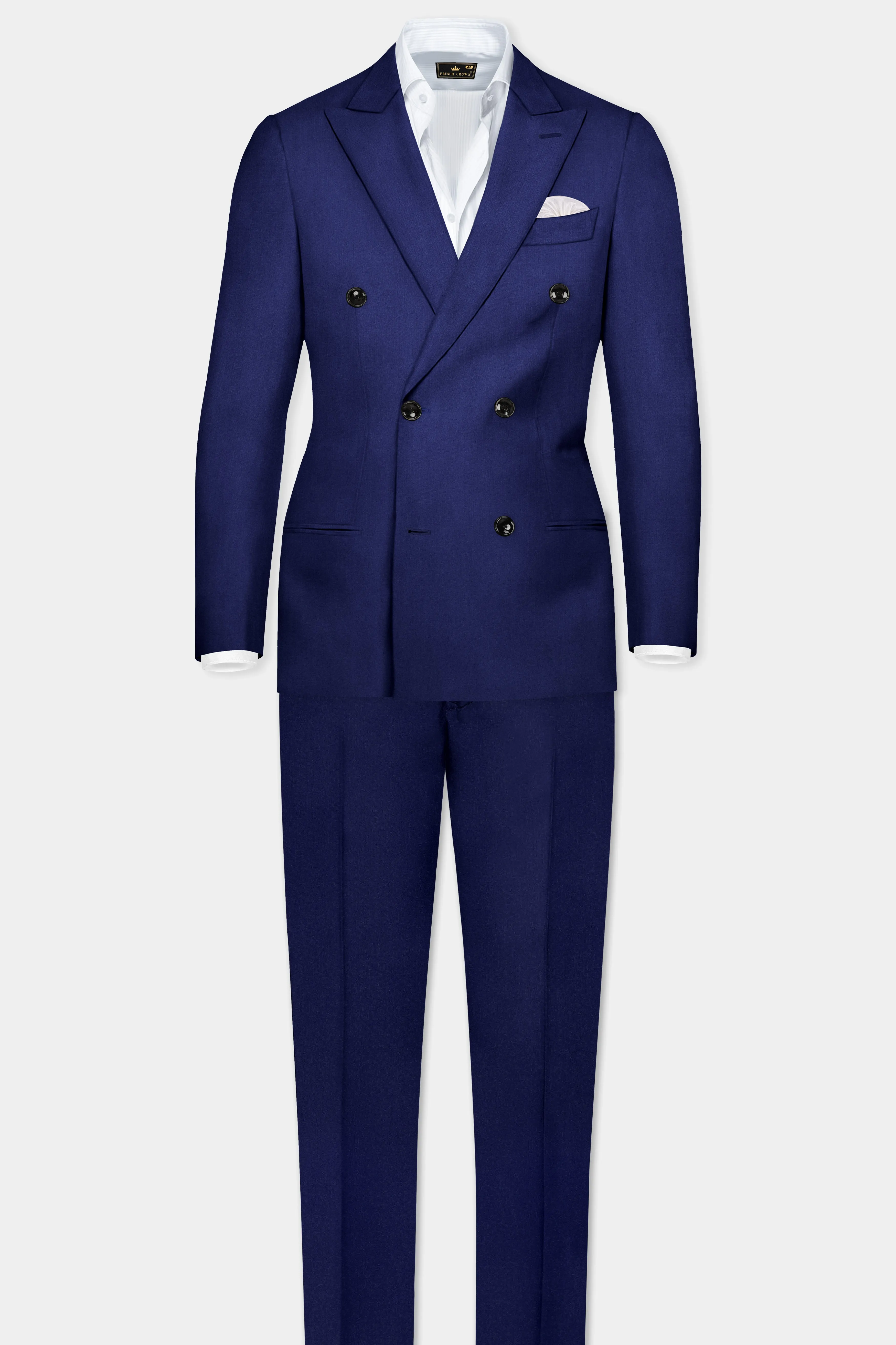 Celestia- Blue Solid Wool Rich Double Breasted Slight Stretch Suit sold by French Crown product image thumbnail 4