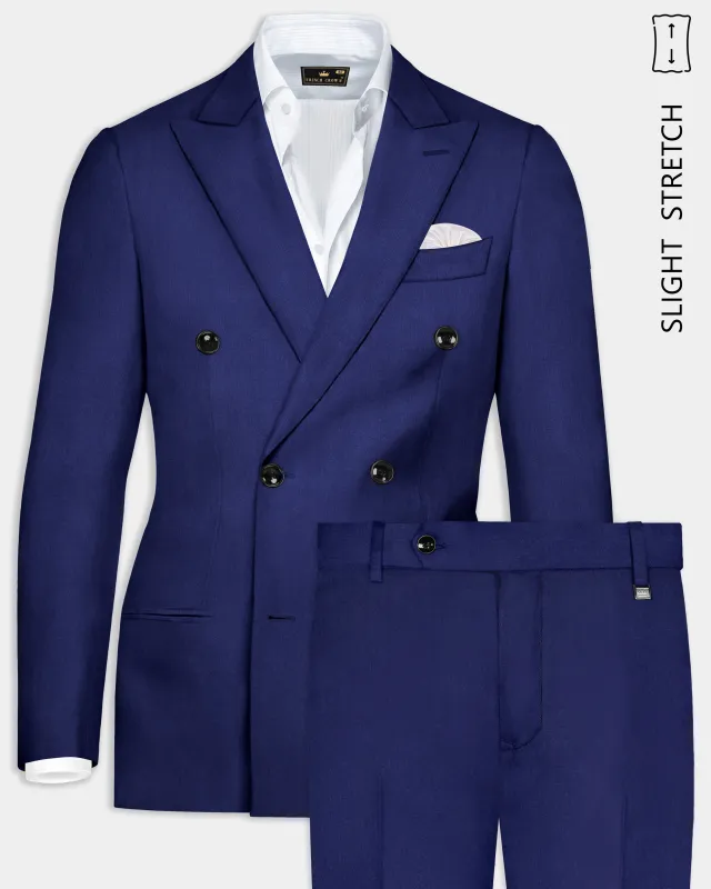 Celestia- Blue Solid Wool Rich Double Breasted Slight Stretch Suit sold by French Crown