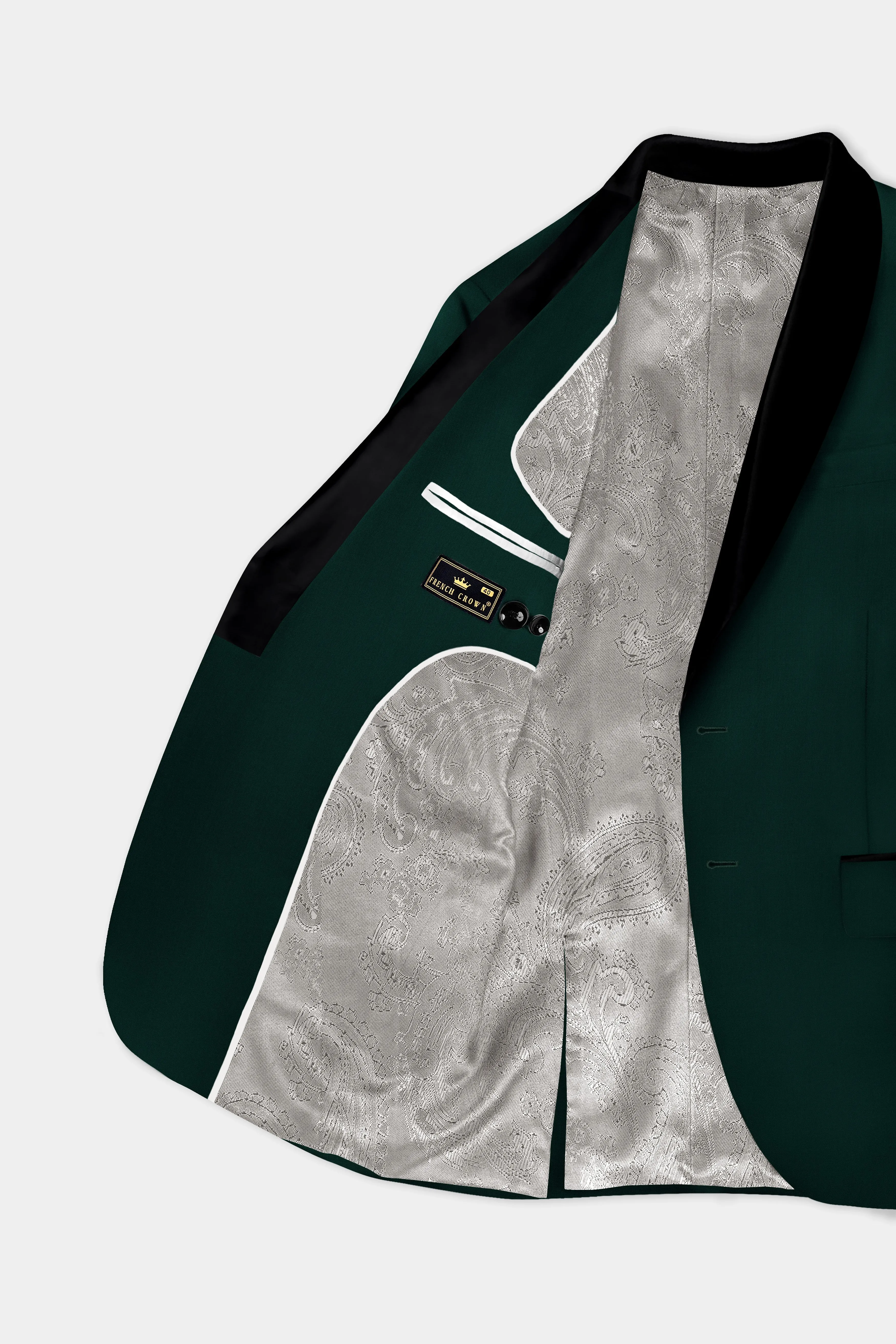 Emerald-Zucchini Green Solid Wool Rich Tuxedo Slight Stretch Blazer sold by French Crown product image thumbnail 5