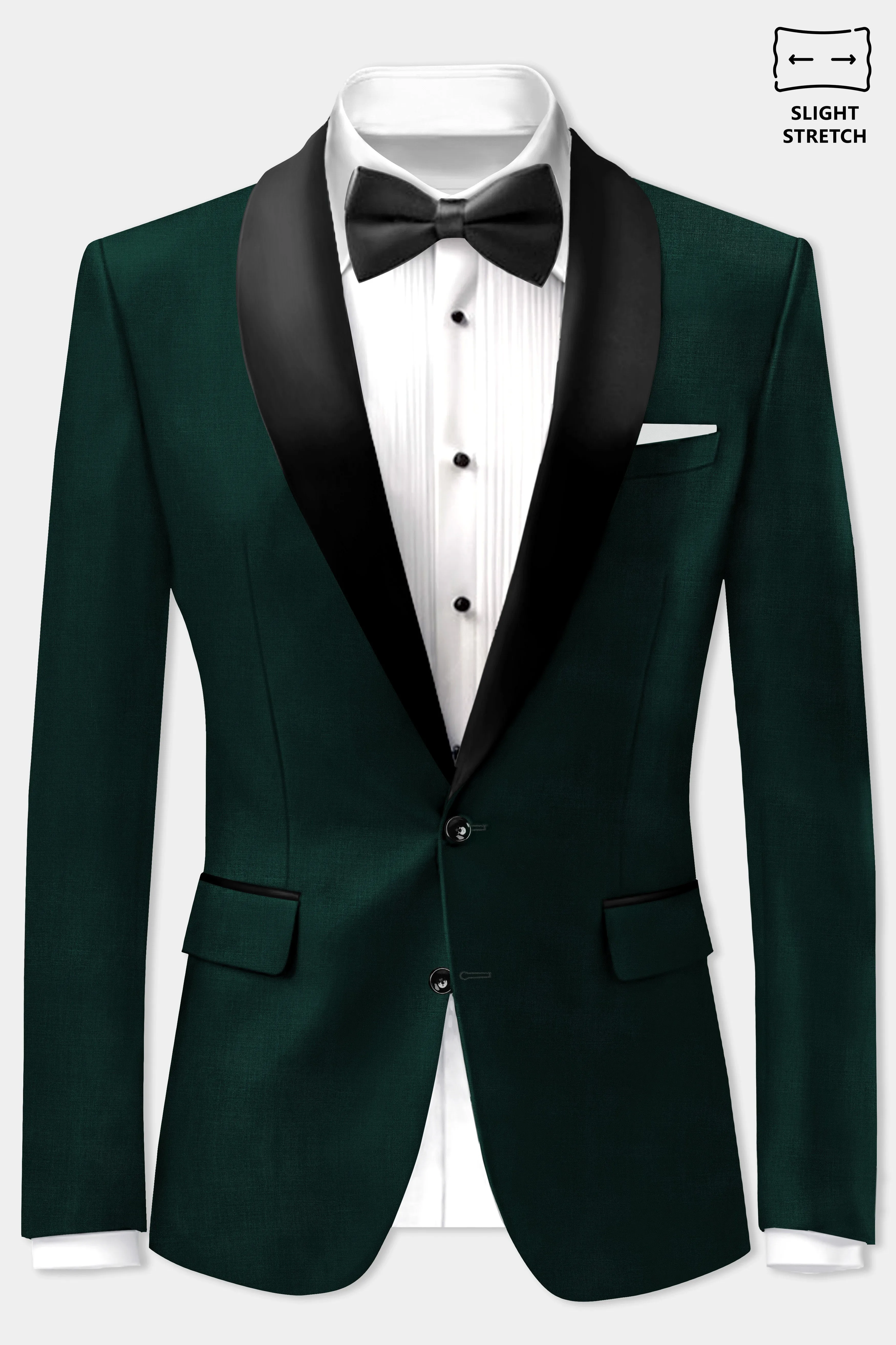 Emerald-Zucchini Green Solid Wool Rich Tuxedo Slight Stretch Blazer sold by French Crown product image thumbnail 2