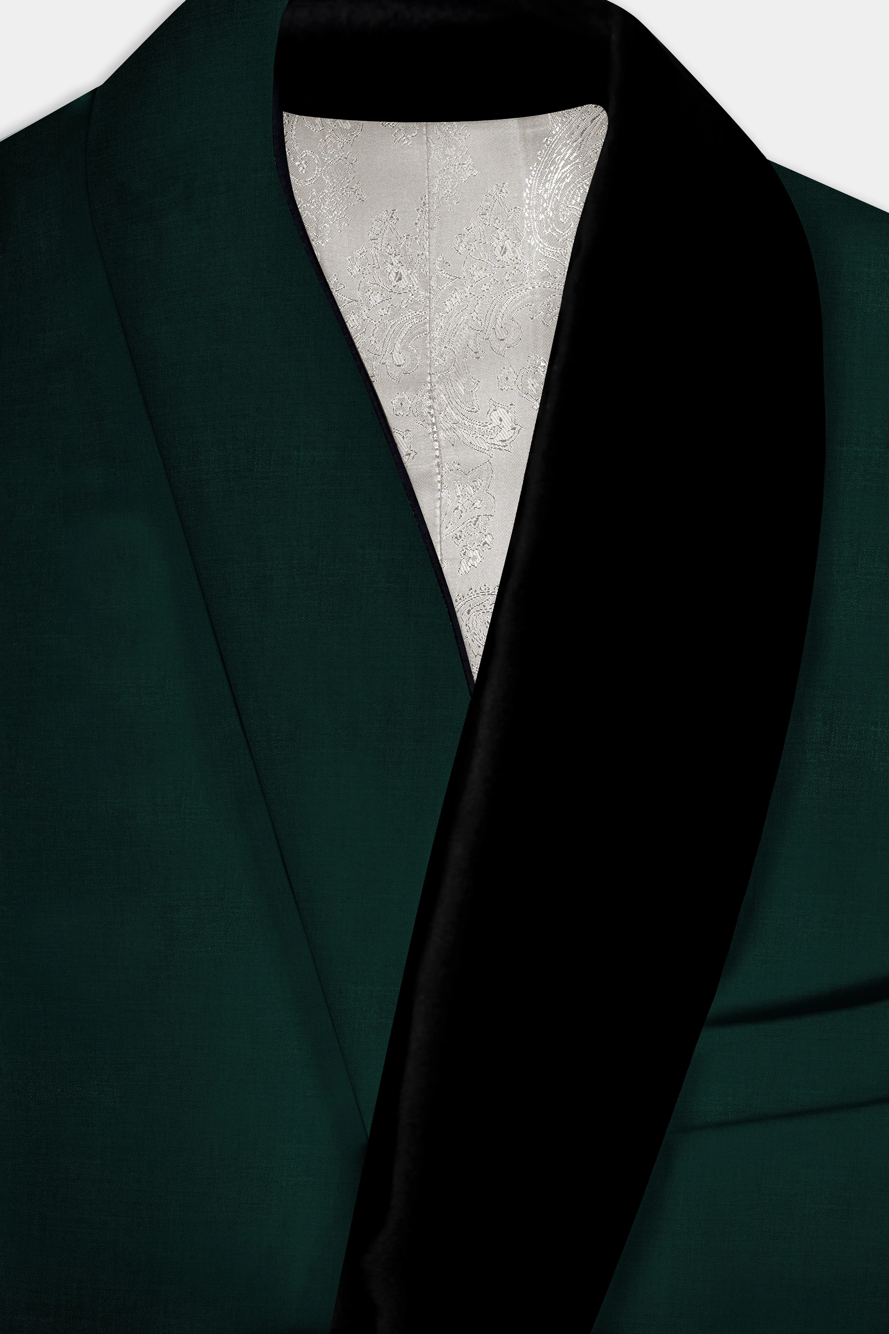 Emerald-Zucchini Green Solid Wool Rich Tuxedo Slight Stretch Blazer sold by French Crown product image thumbnail 4