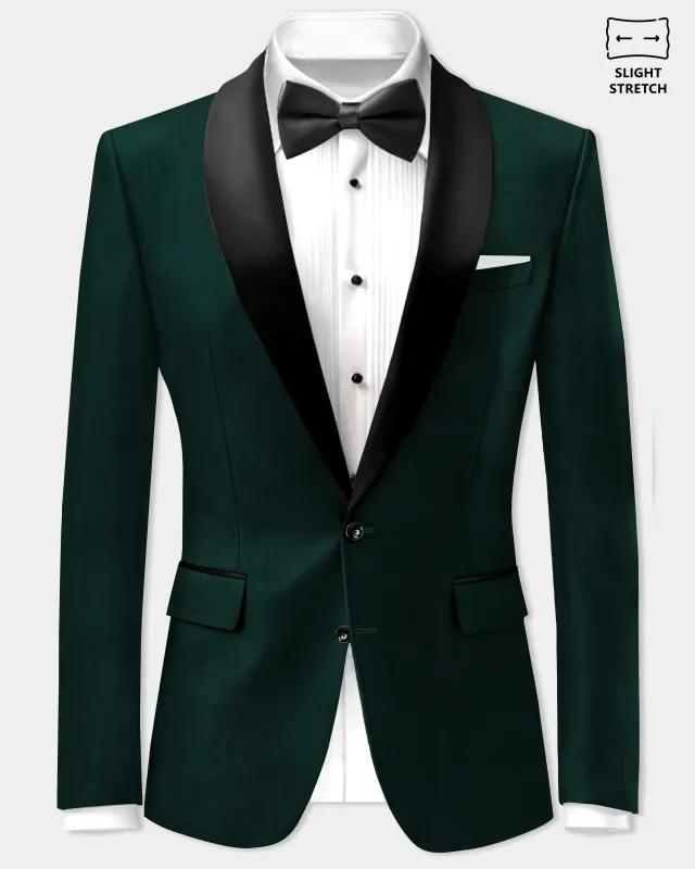 Emerald-Zucchini Green Solid Wool Rich Tuxedo Slight Stretch Blazer sold by French Crown