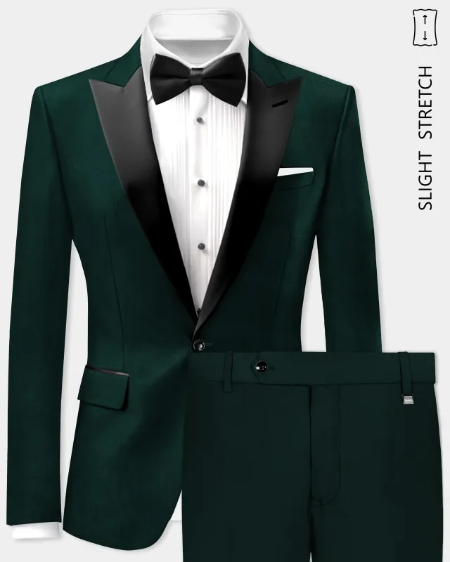 Emerald-Zucchini Green Solid Wool Rich Peak Lapel Tuxedo Slight Stretch Suit sold by French Crown