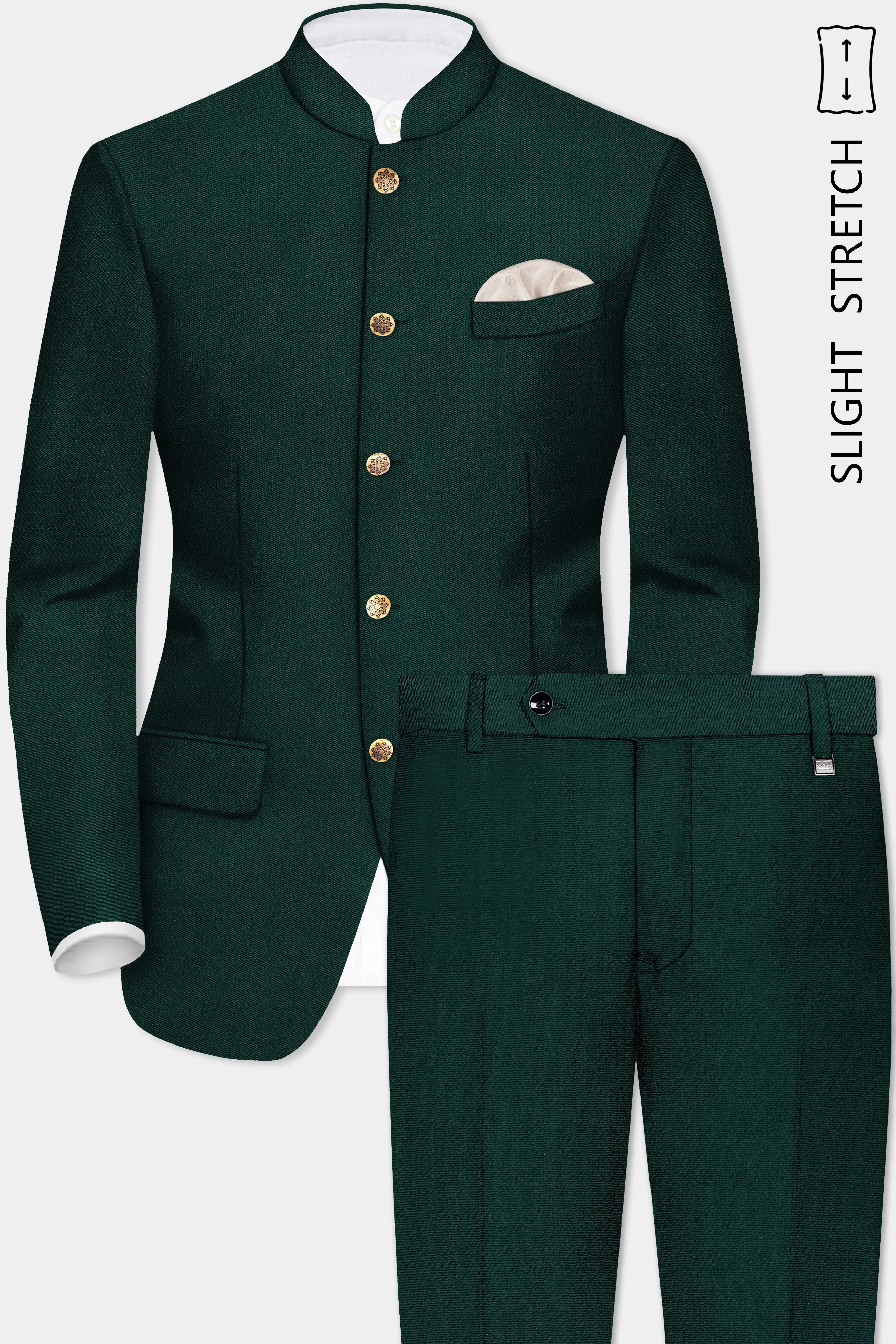 Emerald-Zucchini Green Solid Wool Rich Bandhgala Slight Stretch Suit sold by French Crown product image thumbnail 2