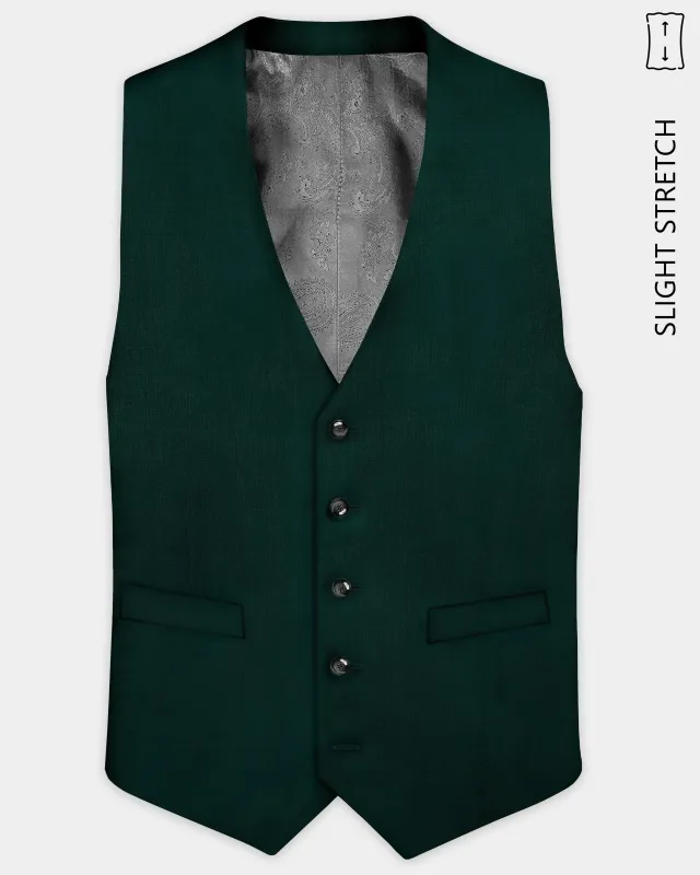 Emerald-Zucchini Green Solid Wool Rich Slight Stretch Waistcoat sold by French Crown