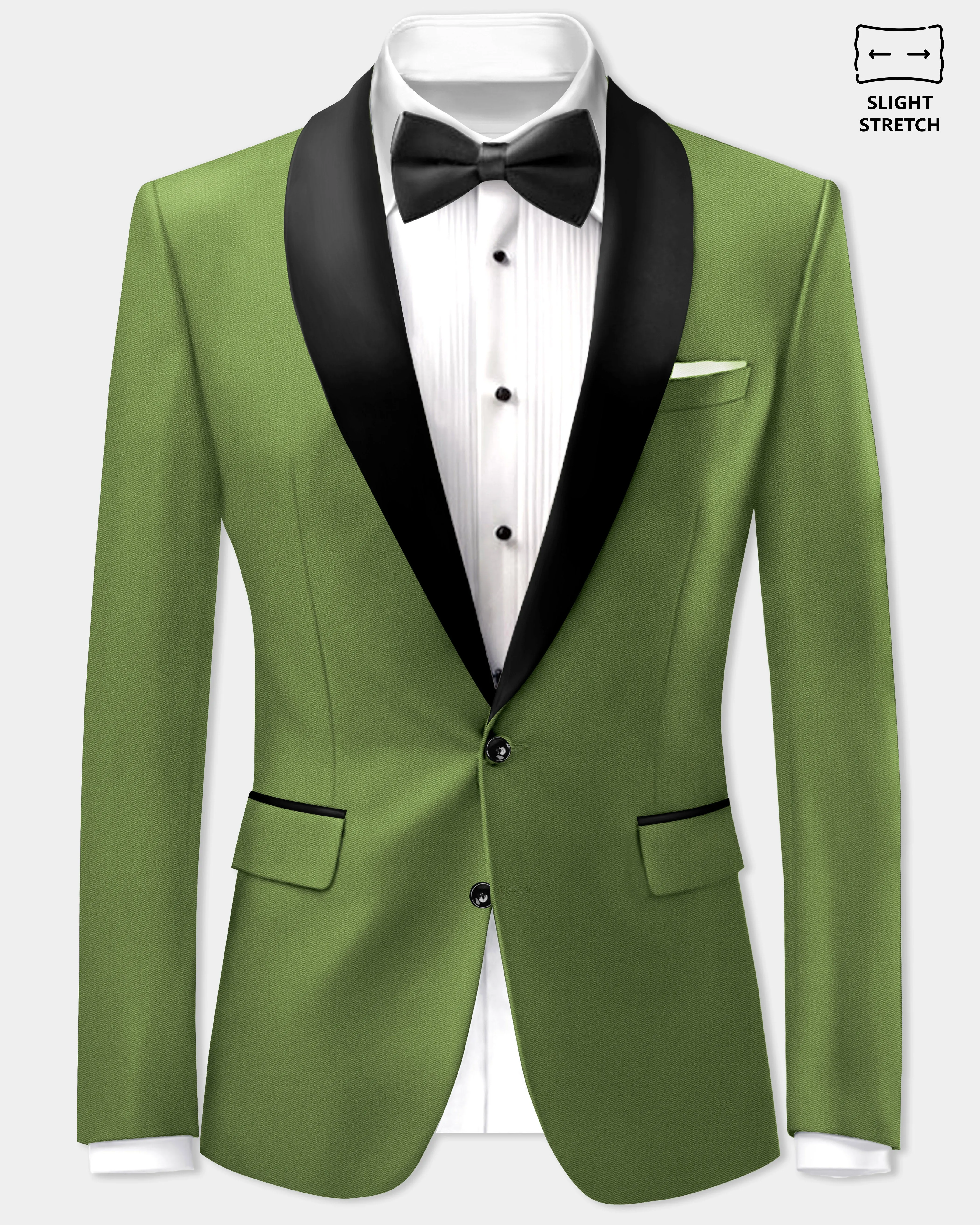 Sage Regal-Dingley Green Solid Wool Rich Tuxedo Slight Stretch Blazer sold by French Crown