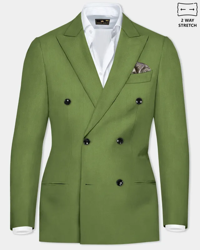 Sage Regal-Dingley Green Solid Wool Rich Double Breasted Slight Stretch Blazer sold by French Crown
