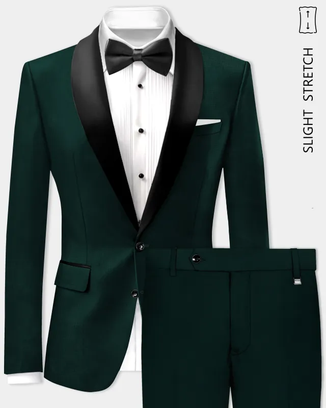 Emerald-Zucchini Green Solid Wool Rich Tuxedo Slight Stretch Suit made by French Crown