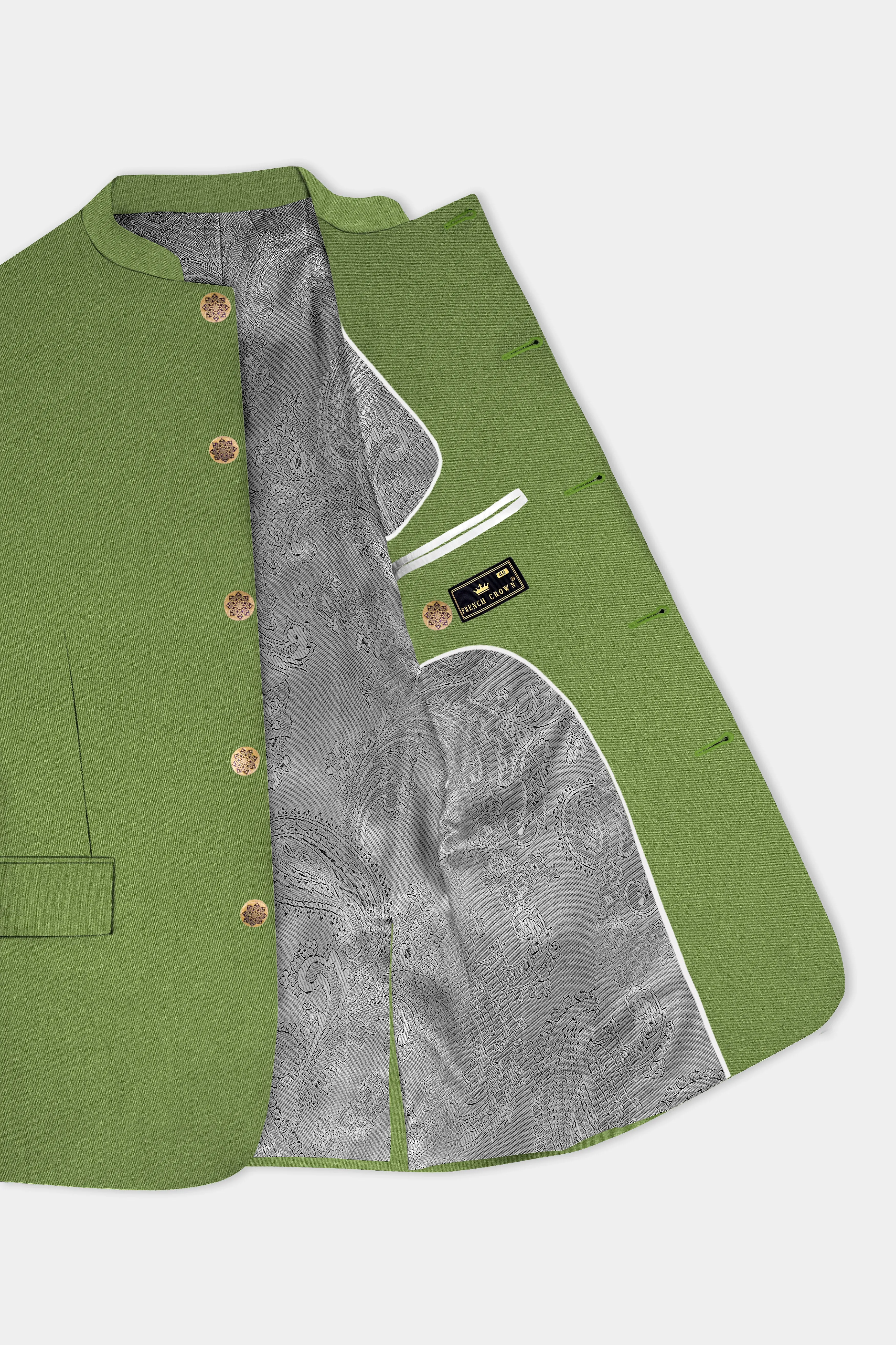 Sage Regal-Dingley Green Solid Wool Rich Bandhgala Slight Stretch Suit sold by French Crown product image thumbnail 5