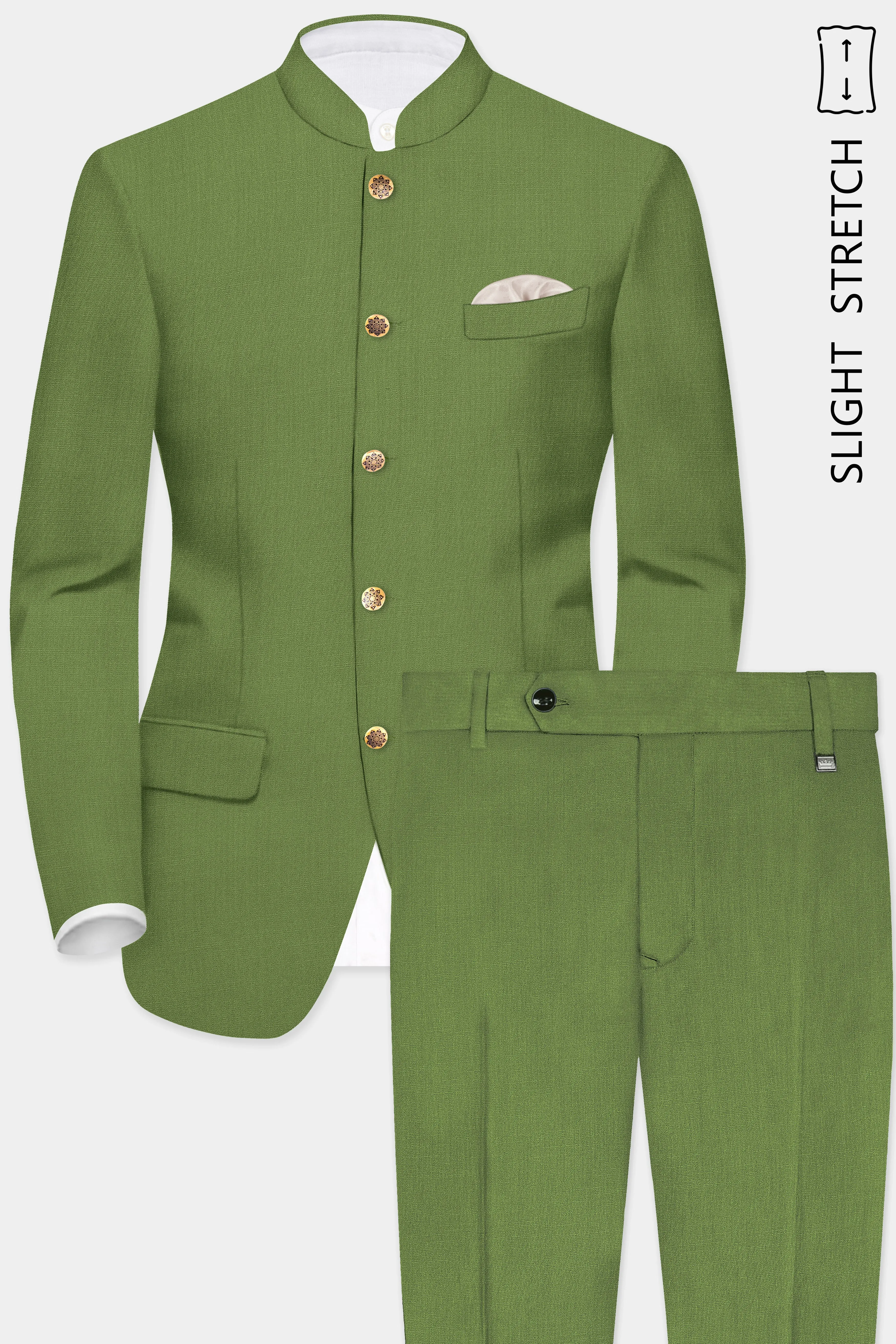 Sage Regal-Dingley Green Solid Wool Rich Bandhgala Slight Stretch Suit sold by French Crown product image thumbnail 2