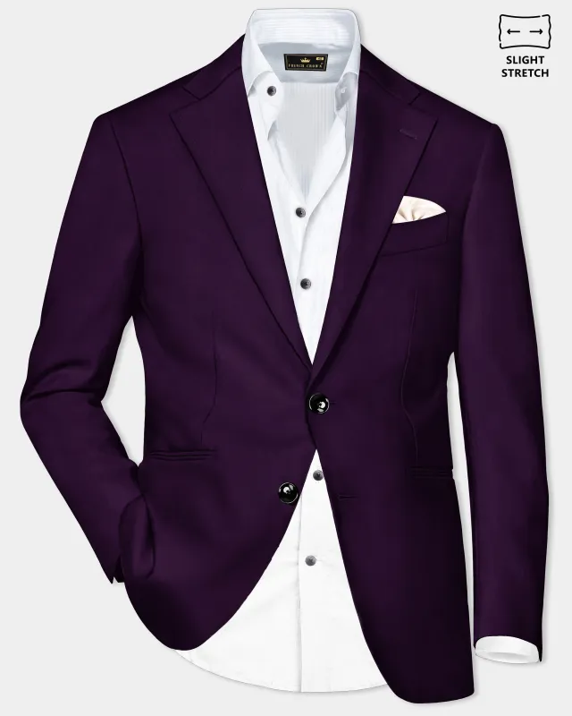 Regal Plum-Eggplant Purple Solid Wool Rich Single Breasted Slight Stretch Blazer sold by French Crown