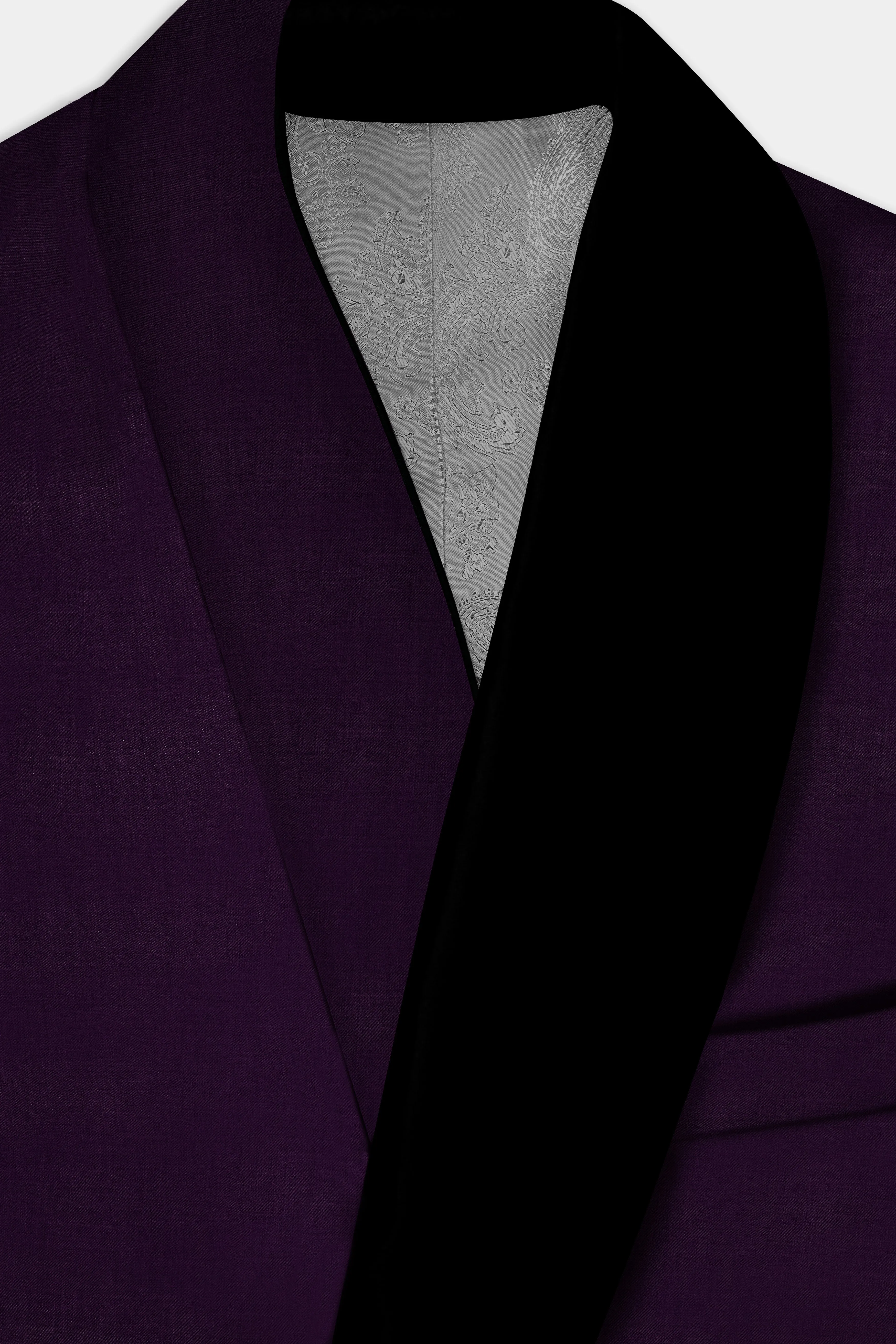 Regal Plum-Eggplant Purple Solid Wool Rich Tuxedo Slight Stretch Blazer sold by French Crown product image thumbnail 5