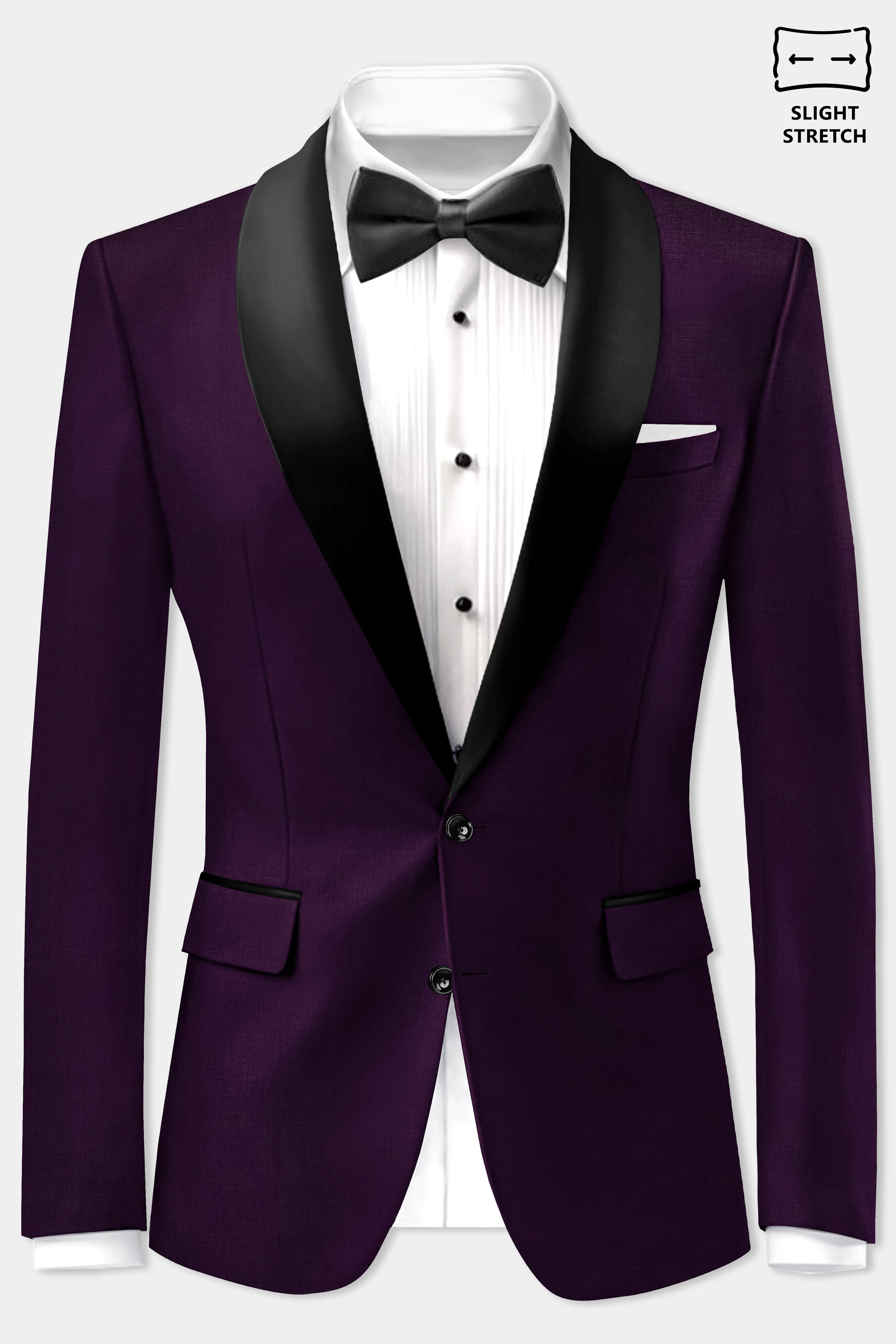Regal Plum-Eggplant Purple Solid Wool Rich Tuxedo Slight Stretch Blazer sold by French Crown product image thumbnail 2